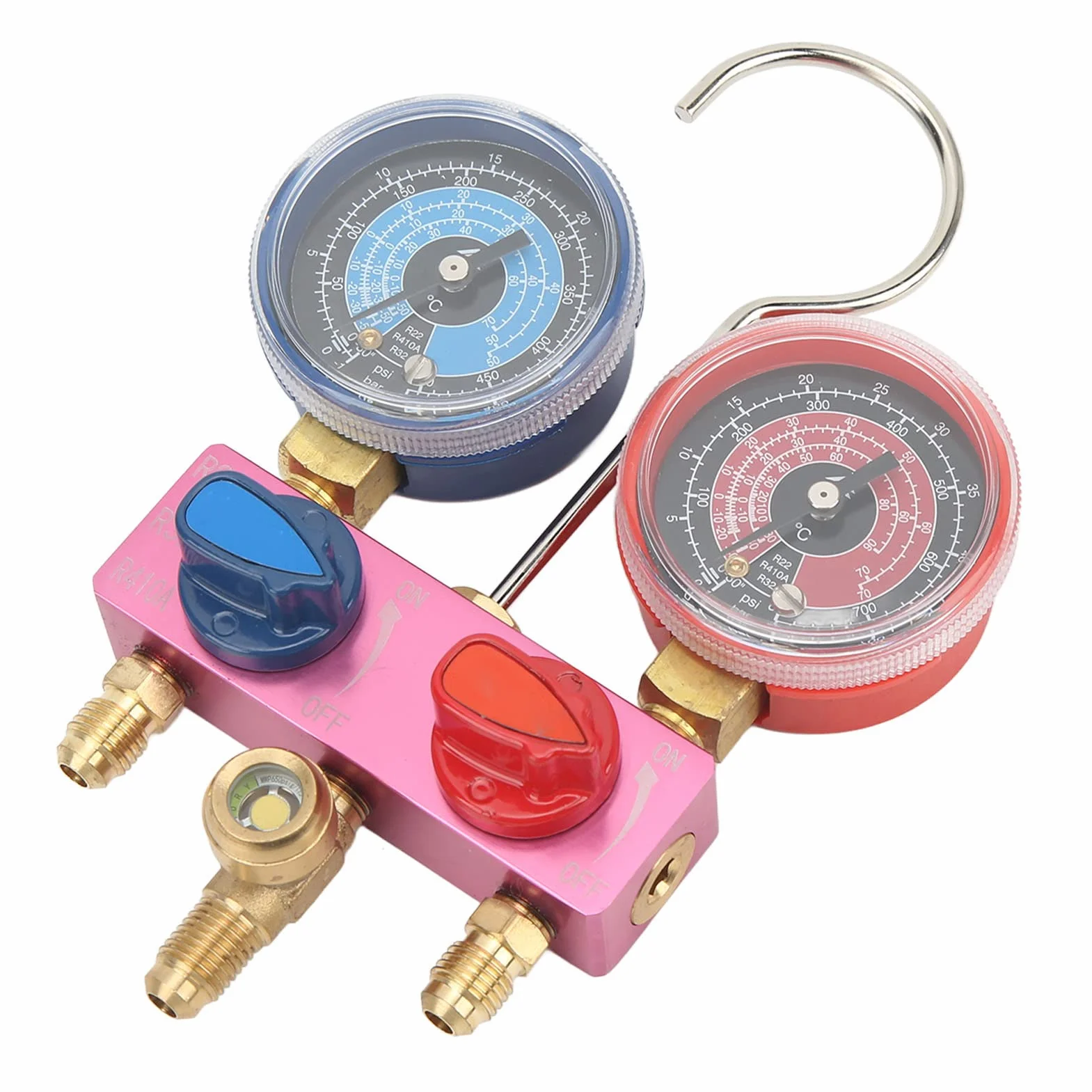 Jectse Mini Manometro PER R22 R32 R410A Con FINESTRE RIMOVIBILI, MANOPOLA IN METALLO E GUARNIONE IN PTPE, IDEAME PER LA MANUTENZIONE DI AUTO E ARIA Condizionata