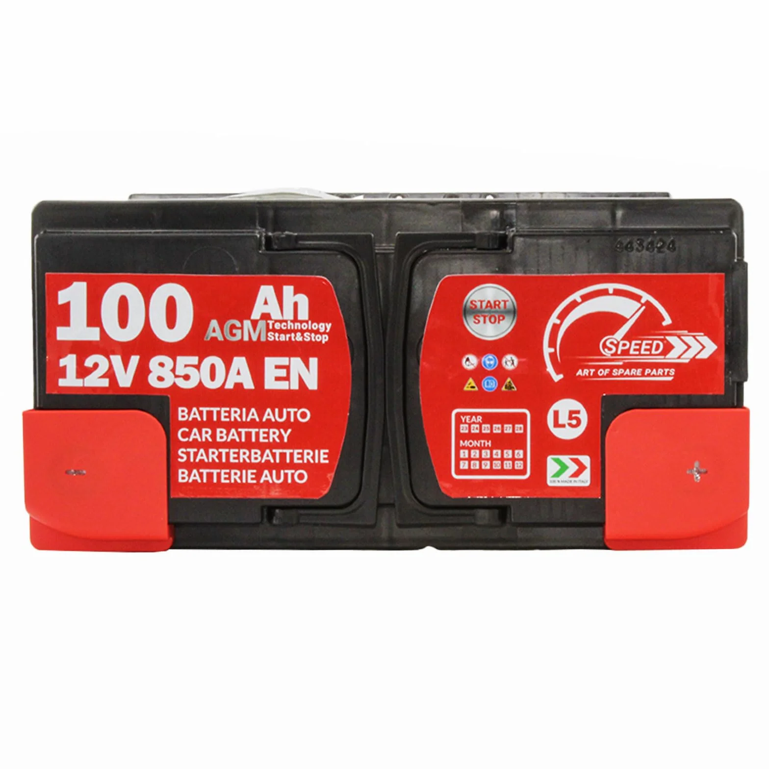 SMC bateria Auto Speed 100Ah AGM 850A L5 Start Stop polo positivo a destra 353x175x190mm