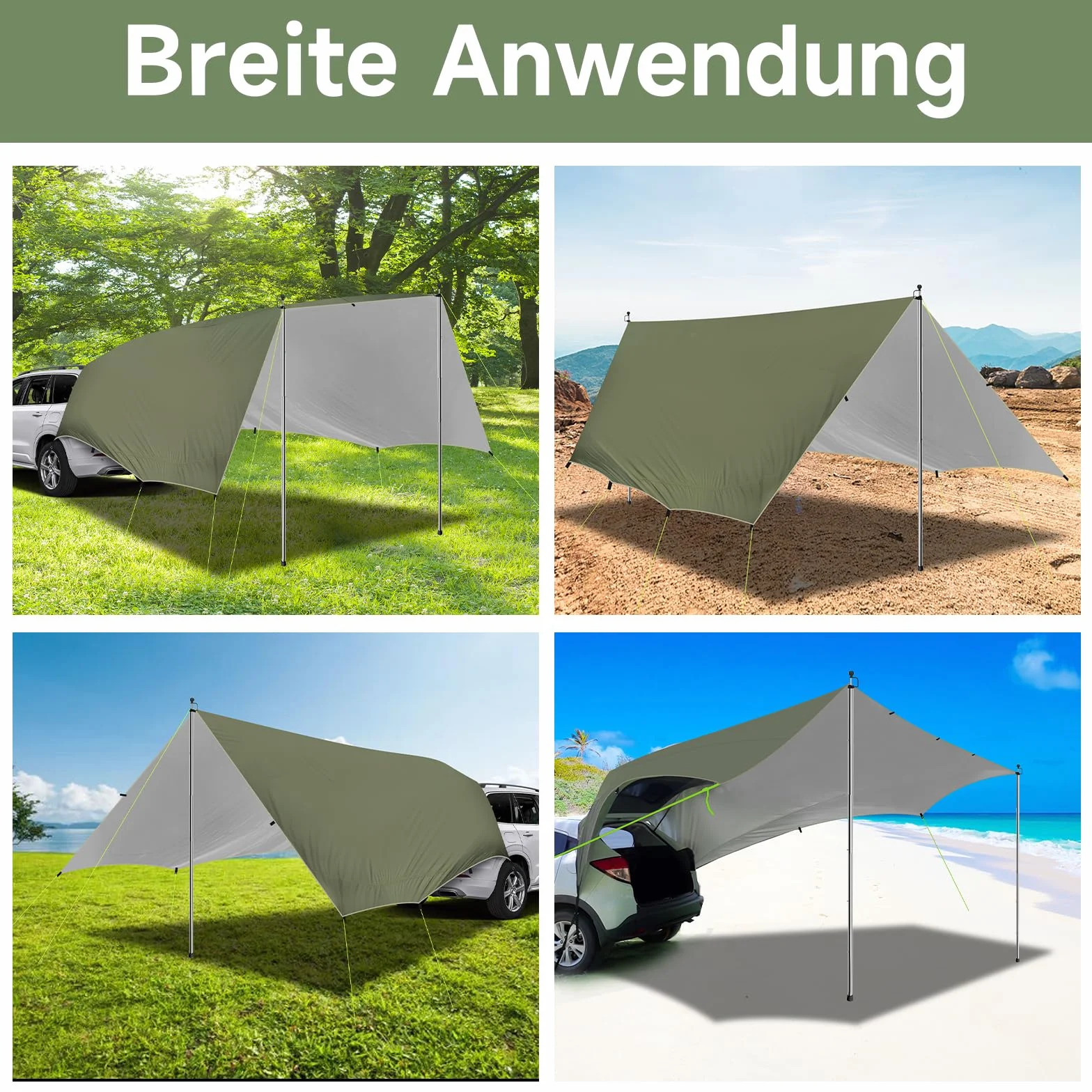 Tenda da Sole per Auto Impermeabile Antistrappo con Palo Regolabile per Camper Veranda