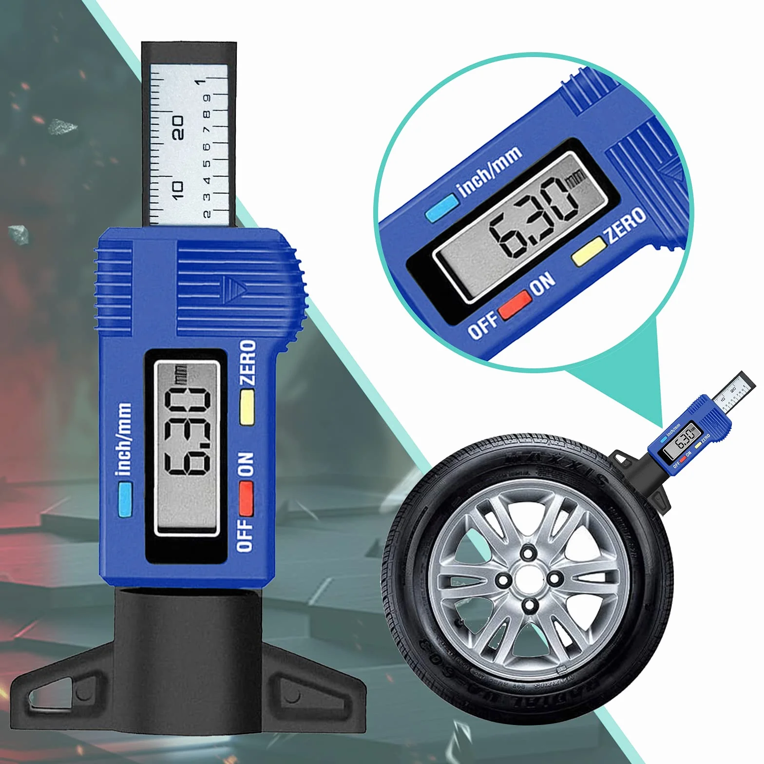 RUIZHI Digitale Misuratore di Profondità Battistrada 0-25,4mm LCD Display per Bicicletta, Auto, Camion, Moto (blu)