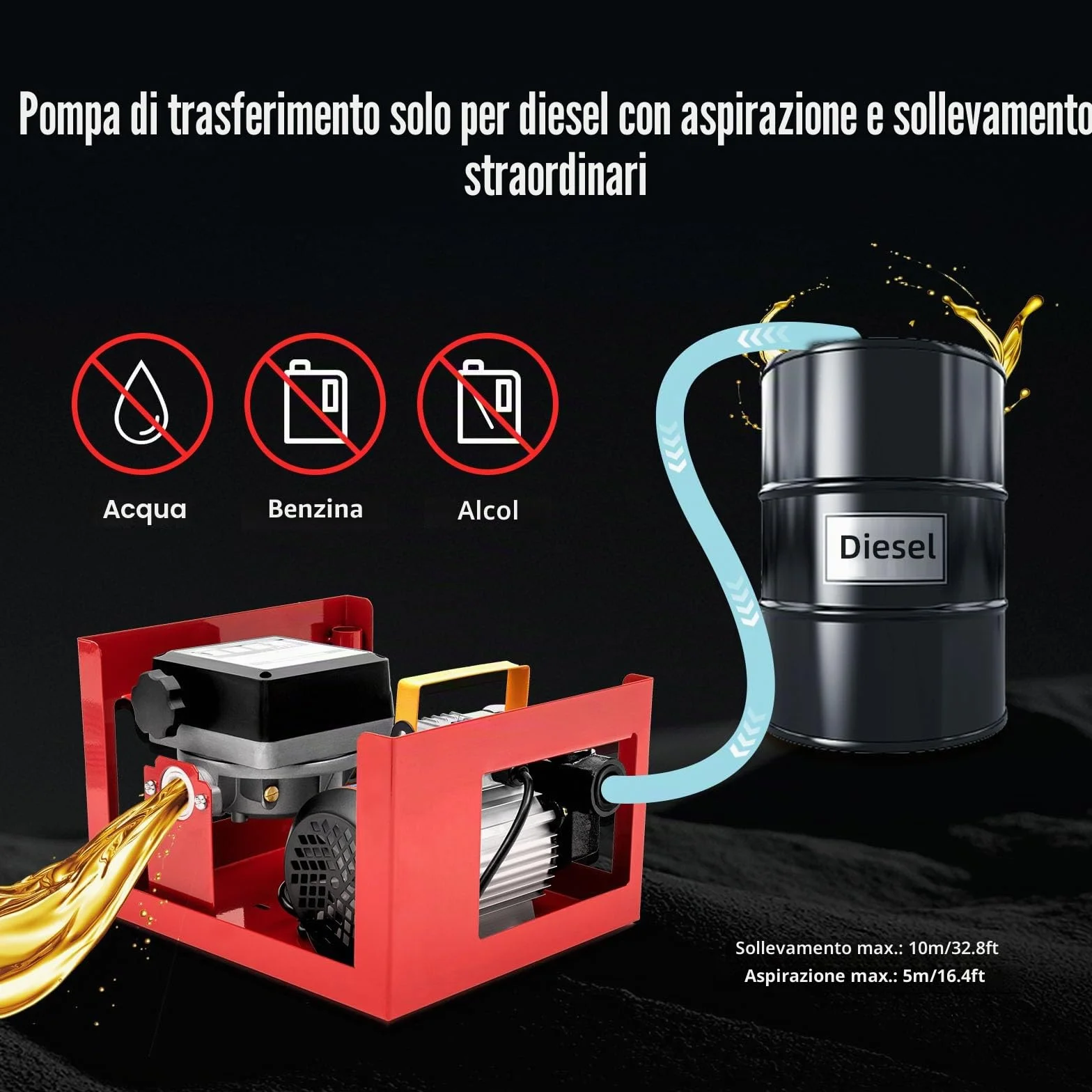 Pompa diesel 220 V, 550 W, pompa autoadescante con contatore e pistole, IPX4 60 l/min, pompa olio professionale per officine automobilistiche, autorecycling