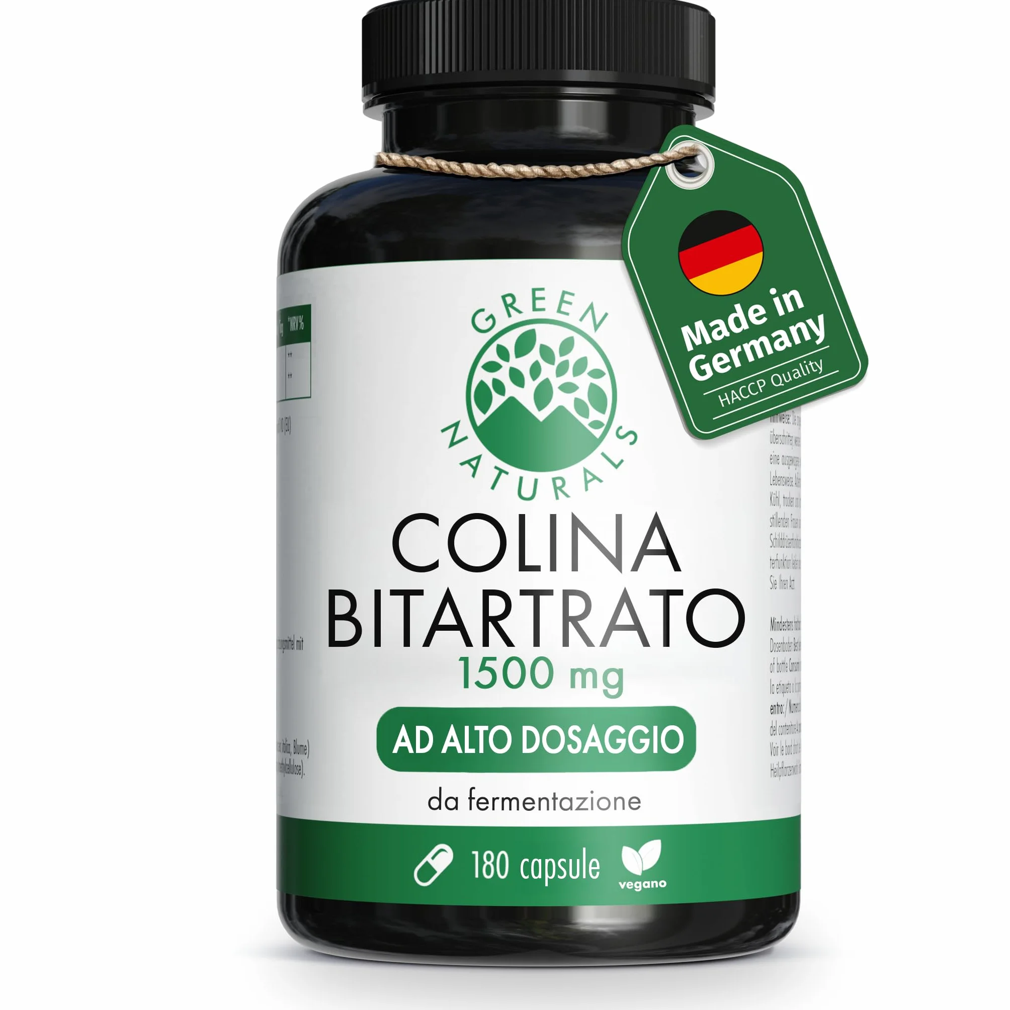 Green Naturals Colina Bitartrato 1.500 mg 180 capsule Integratore Fegato Metabolismo Grassi