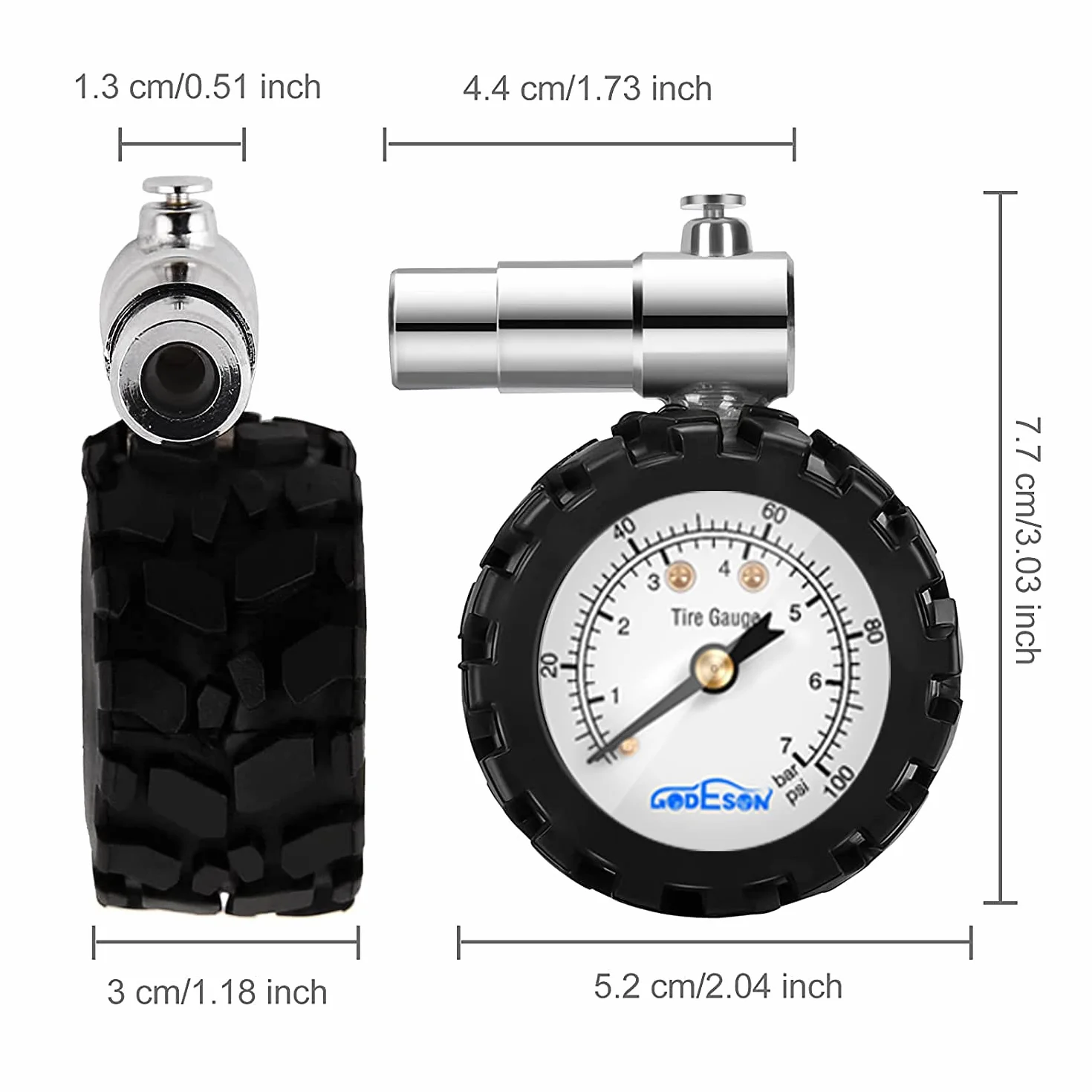 Godeson Manometro Pressione Gomme 100PSI/7Bar per Bicicletta Valvola Presta