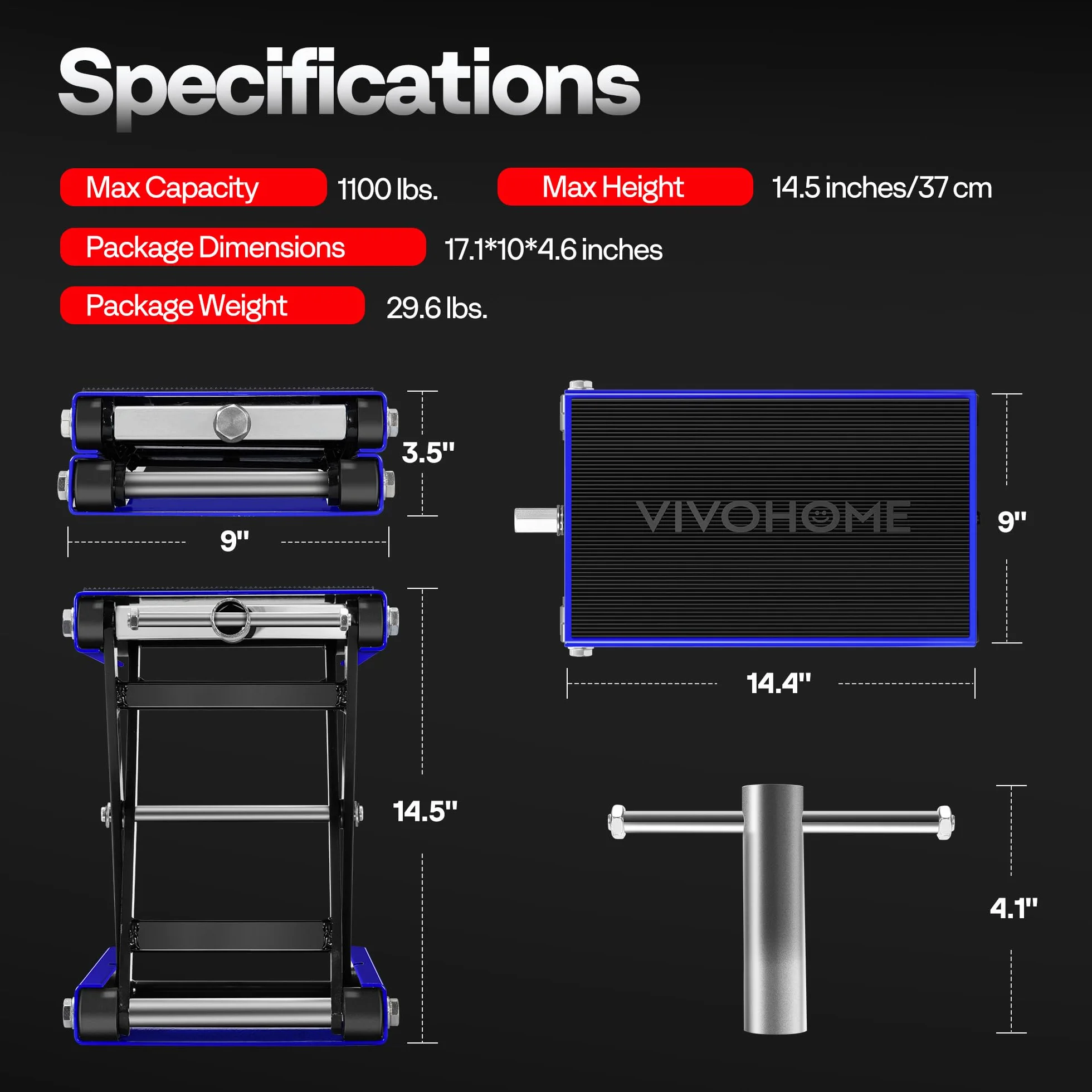 VIVOHOME Martinetto a forbice per moto 500 kg regolabile in altezza acciaio resistente