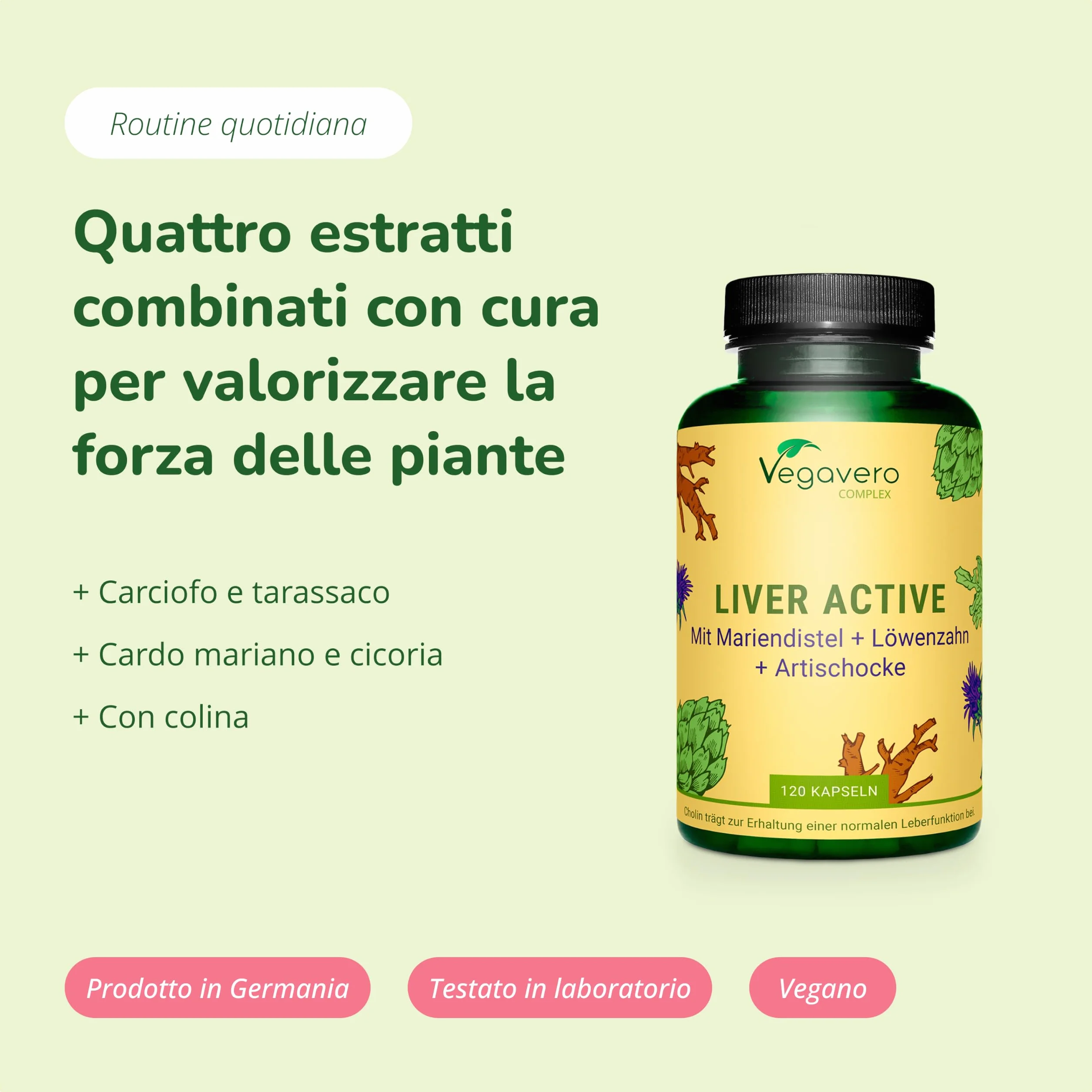 Vegavero® Detox FEGATO Cardo Mariano Carciofo Tarassaco Cicoria Colina Silimarina Cinarina 120 capsule Vegan