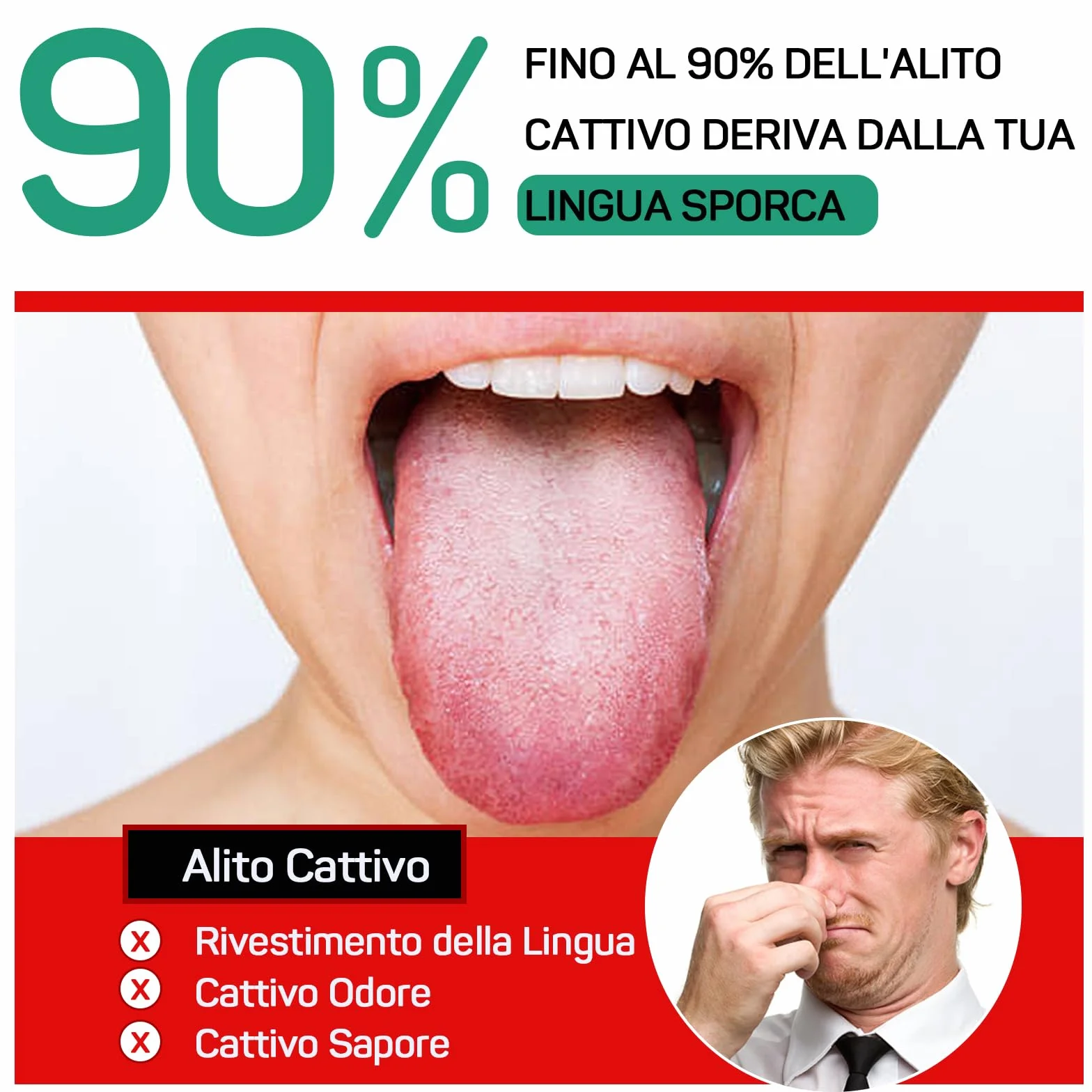 RONAVO Pulisci Lingua Acciaio Inox 2 Pezzi con Custodia