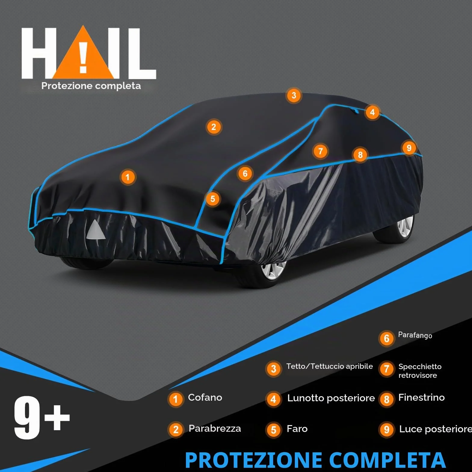 Telo Copriauto Antigrandine, Holthly Copertura Impermeabile Anti UV Vento Antipolvere, Copri Protezione Grandine Adatto per Coupé/Berlina Fino 420 a 450 cm 3M
