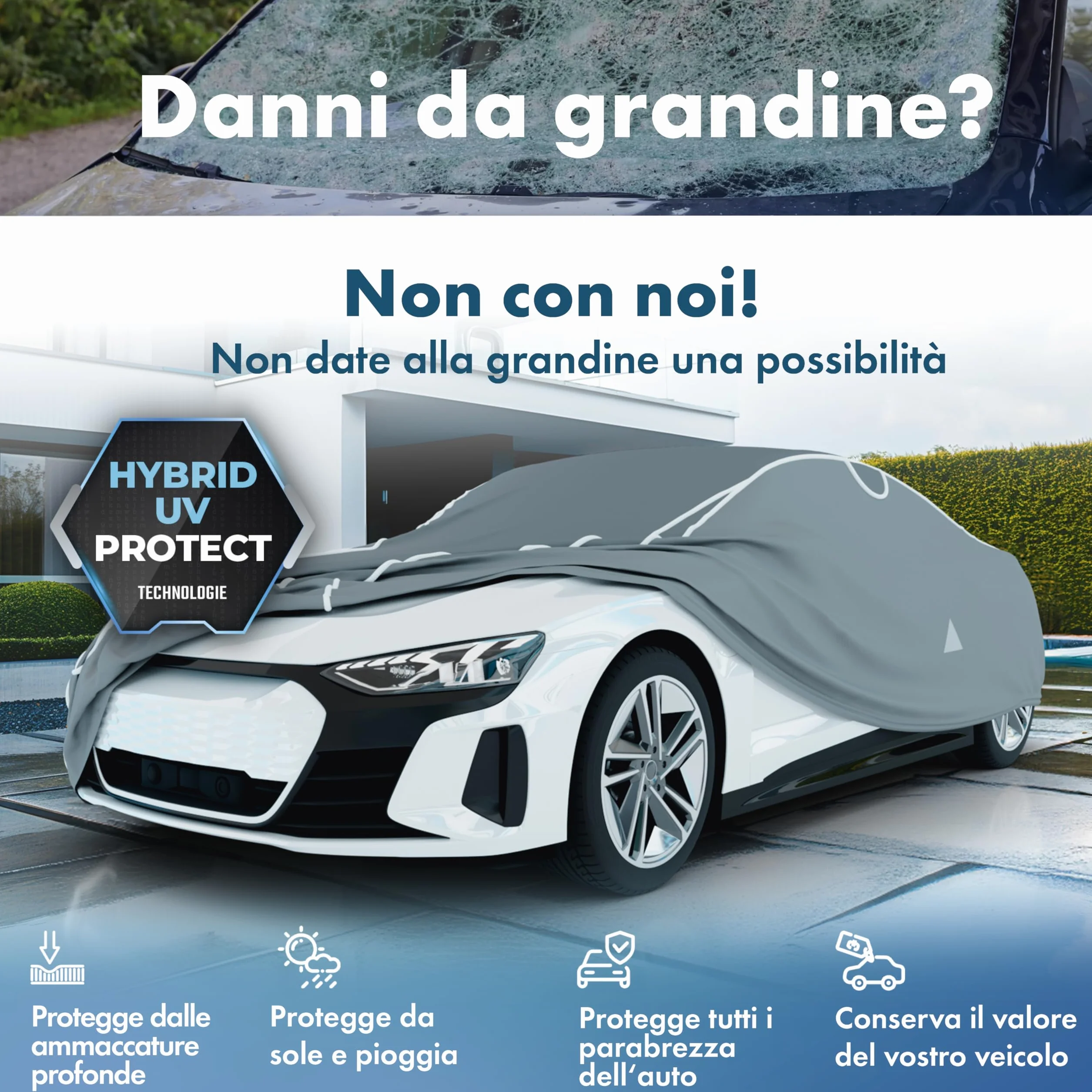 WALSER Premium telo antigrandine per auto Hybrid UV Protect, prodotto Molto Buono* telo copriauto impermeabile e traspirante, certificato dal TÜV Austria* copertura per auto antigrandine Misura 3