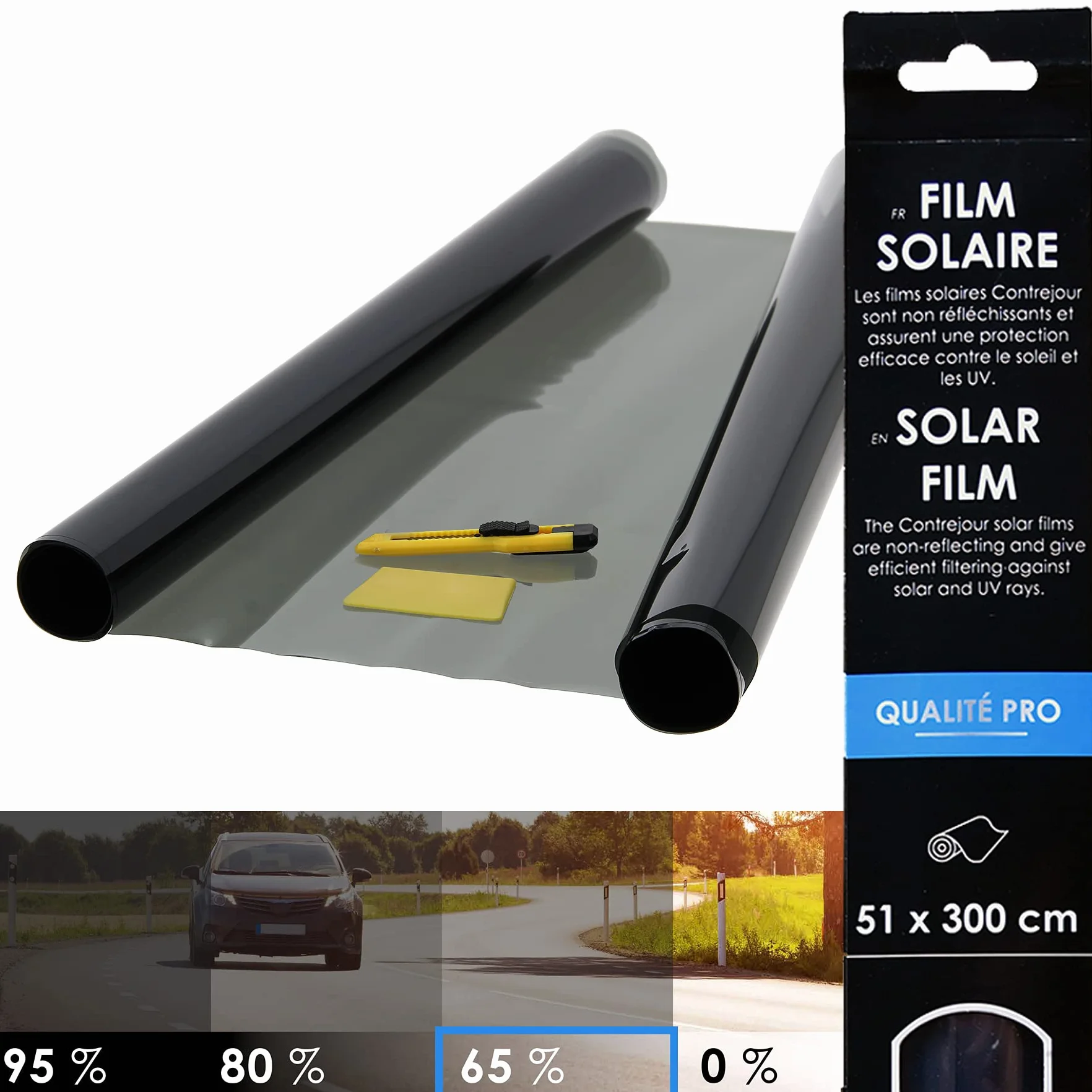 Contrejour 463903 Pellicola solare per vetri auto, 65%, 51 x 300 cm,Chiara, taglia unica