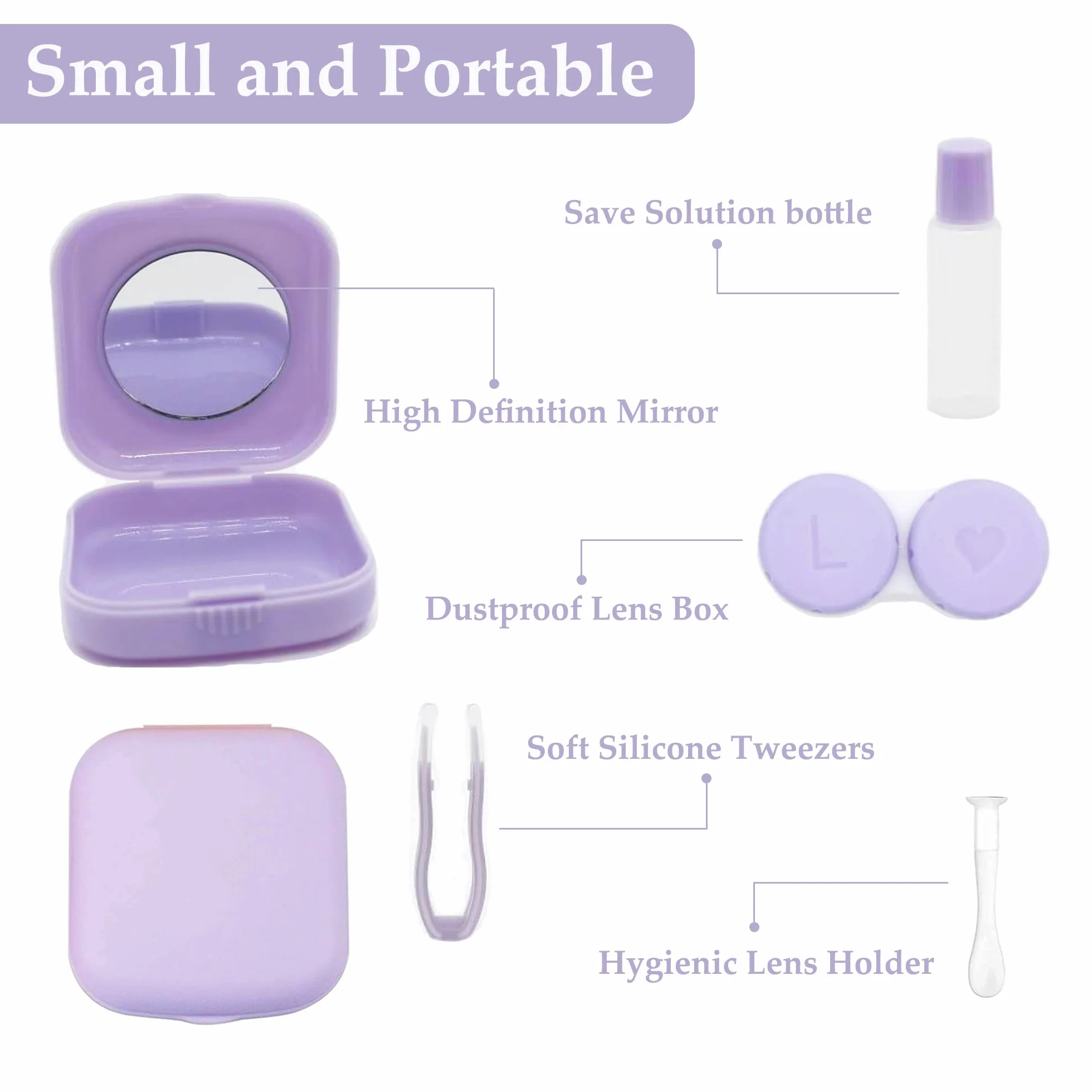 Custodia per lenti a contatto igienica portatile Set da viaggio con specchio Viola