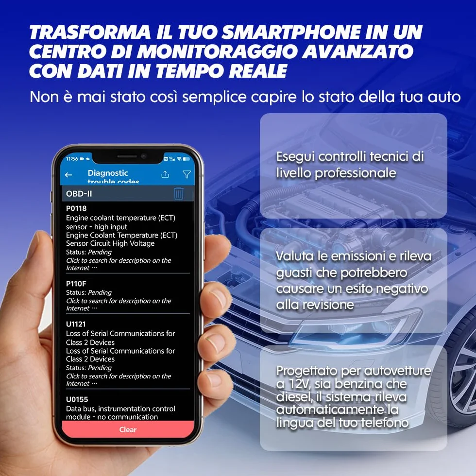 Sparco OBD2 Scanner Bluetooth 5.2 Diagnosi Auto Multimarca Lettore Codici DTC