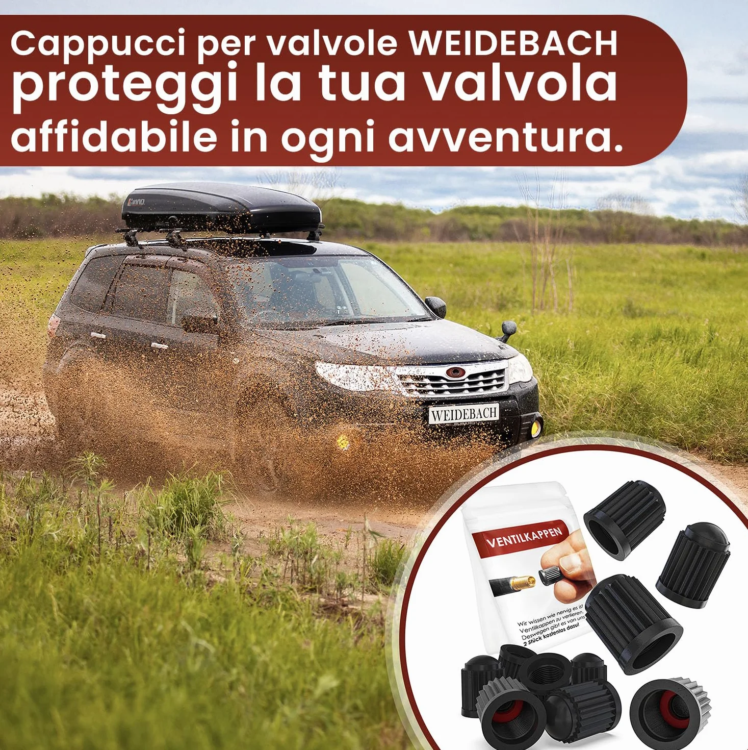 WEIDEBACH® Tappini gomme auto 25 pezzi tappi valvole pneumatici cappuccio valvola bici