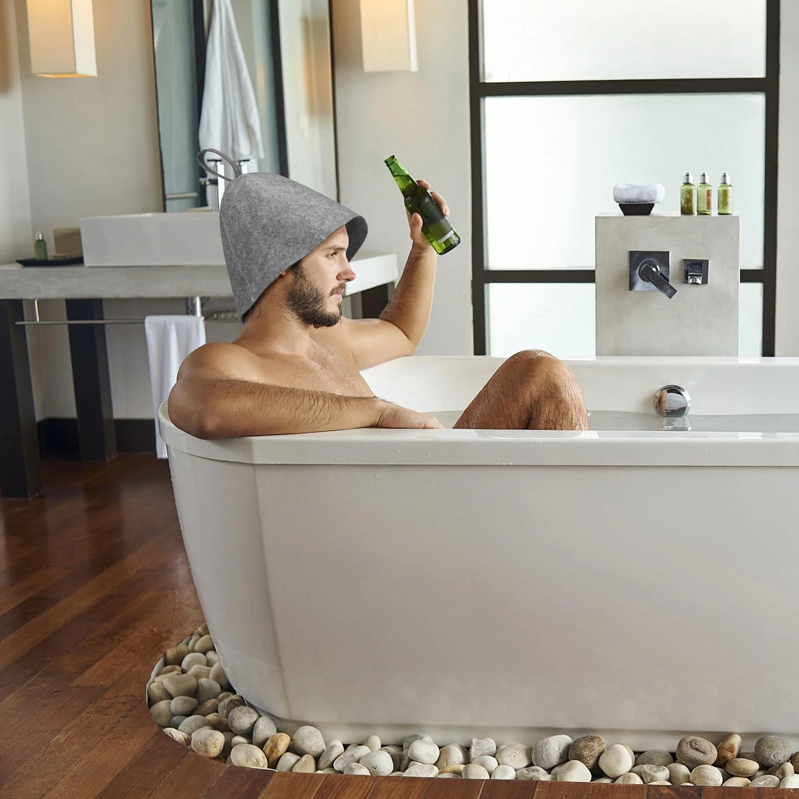 Cappello Da Sauna in Feltro Berretto Grigia Anticalore Protezione Testa Donna Uomo