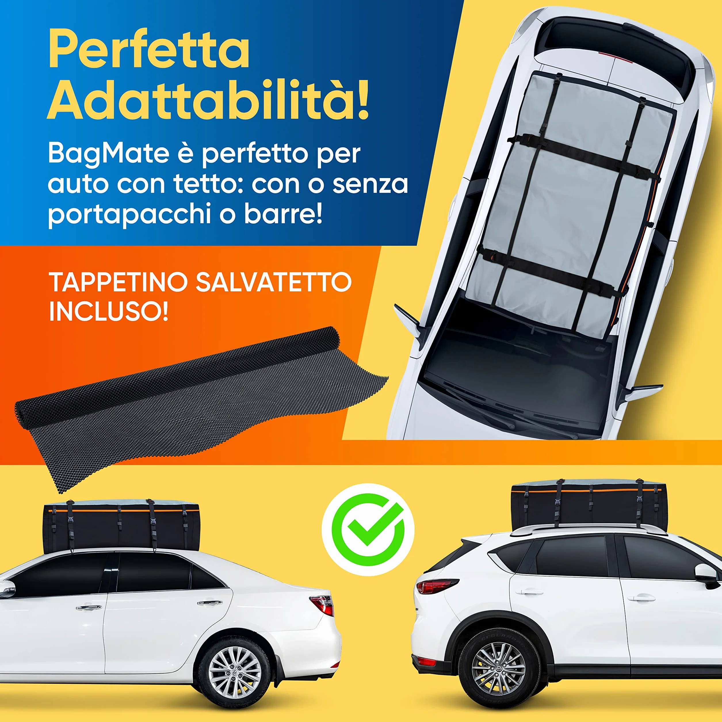 Borsa Da Tetto Per Auto XXL 650L, Universale Per Auto Con Tetto, Box Morbido 100% Impermeabile Con Protezione Uv, Molto Resistente E Sicuro Per Auto Con O Senza Portapacchi