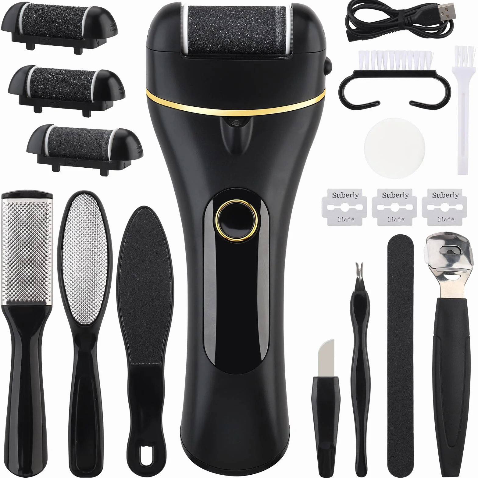 Pedicure Elettrico 18-in-1 Calli Piedi Rimozione Kit Ricaricabile con 3 Rulli