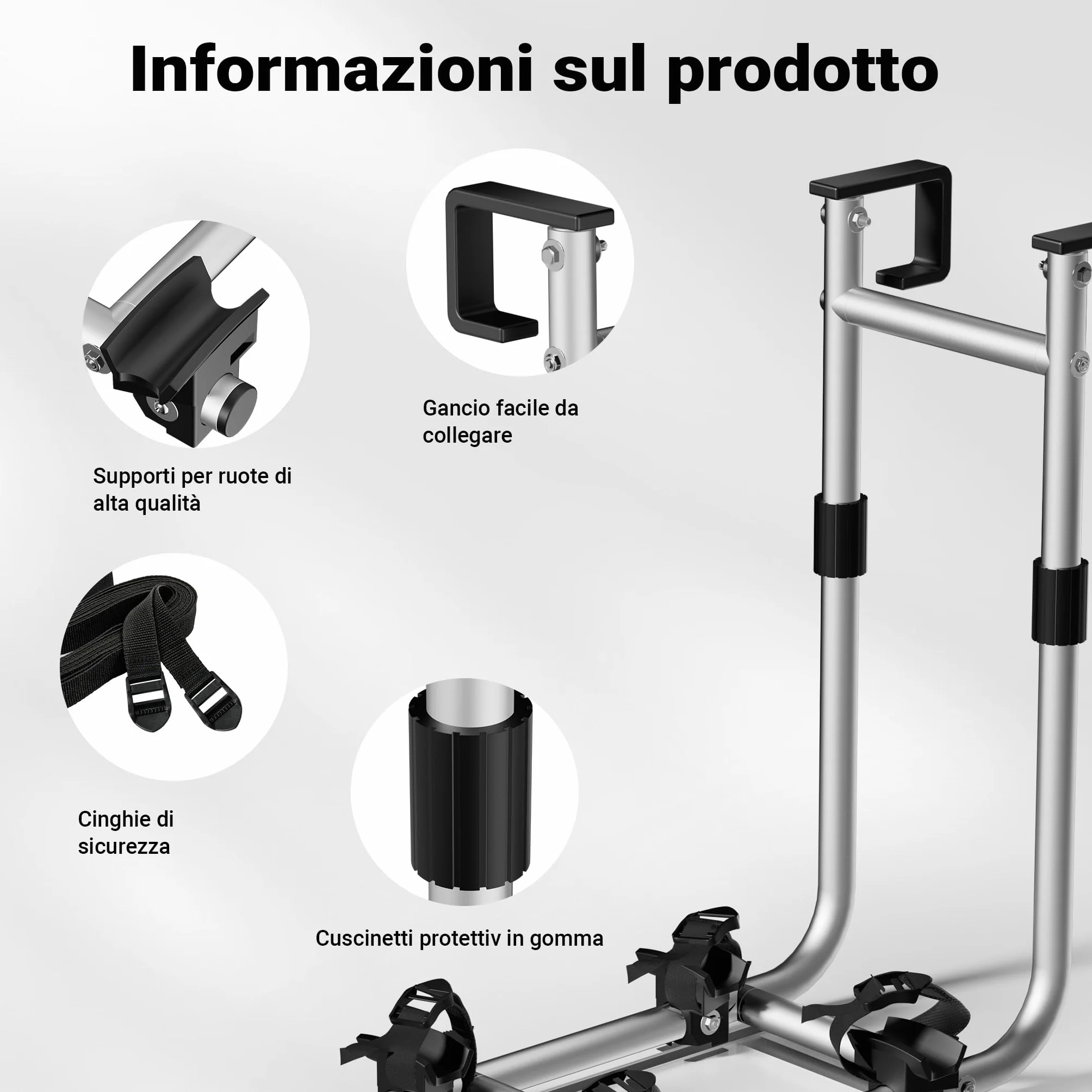 Wiltec Portabici camper per 2 biciclette, portabiciclette da montare alla scaletta, portata fino a 30 kg, in alluminio robusto, universale