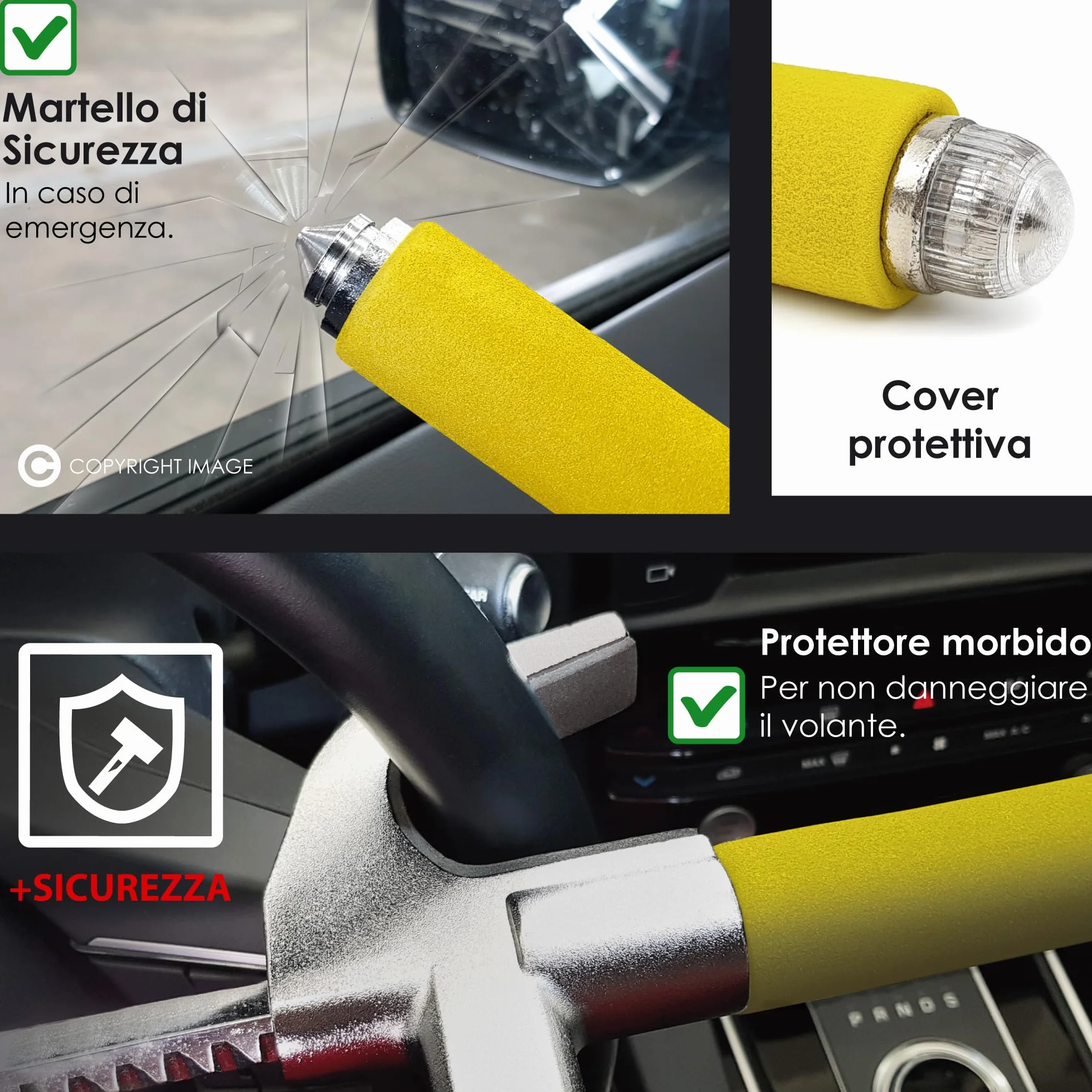 KRASER WA839Y Blocasterzo Antifurto Auto Acciaio Inossidabile 3 Chiavi