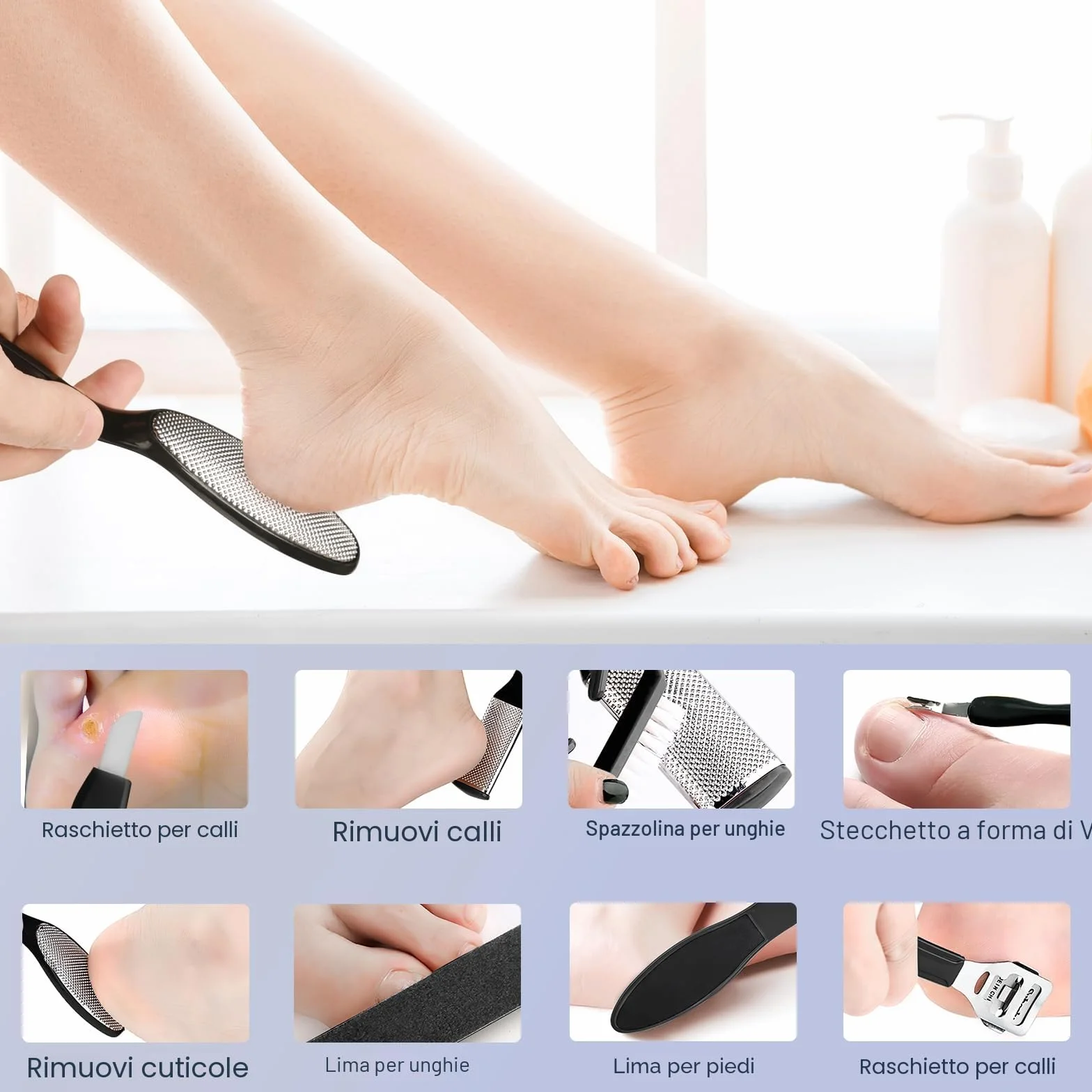 Pedicure Elettrico Professionale Ricaricabile con 3 Rulli di Ricambio, Kit Pedicure Piedi (Bianco)