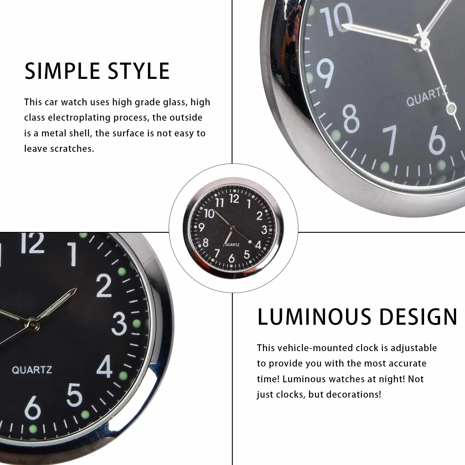 Orologio da Cruscotto per Auto Luminoso Quarzo Nero