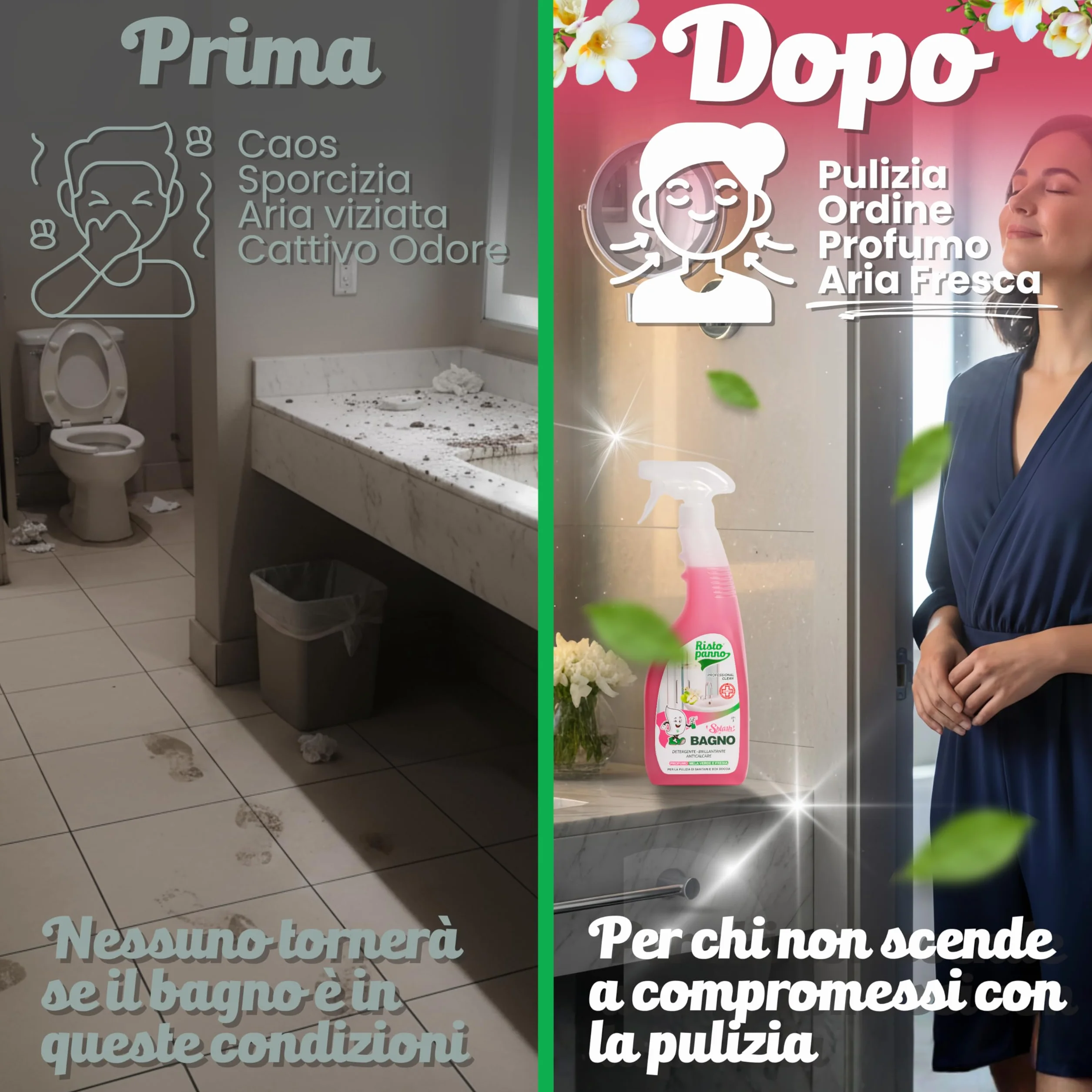 RISTOPANNO Detergente Anticalcare Spray Multiuso Professionale 750ml - Pulizia Doccia Rubinetteria Sanitari
