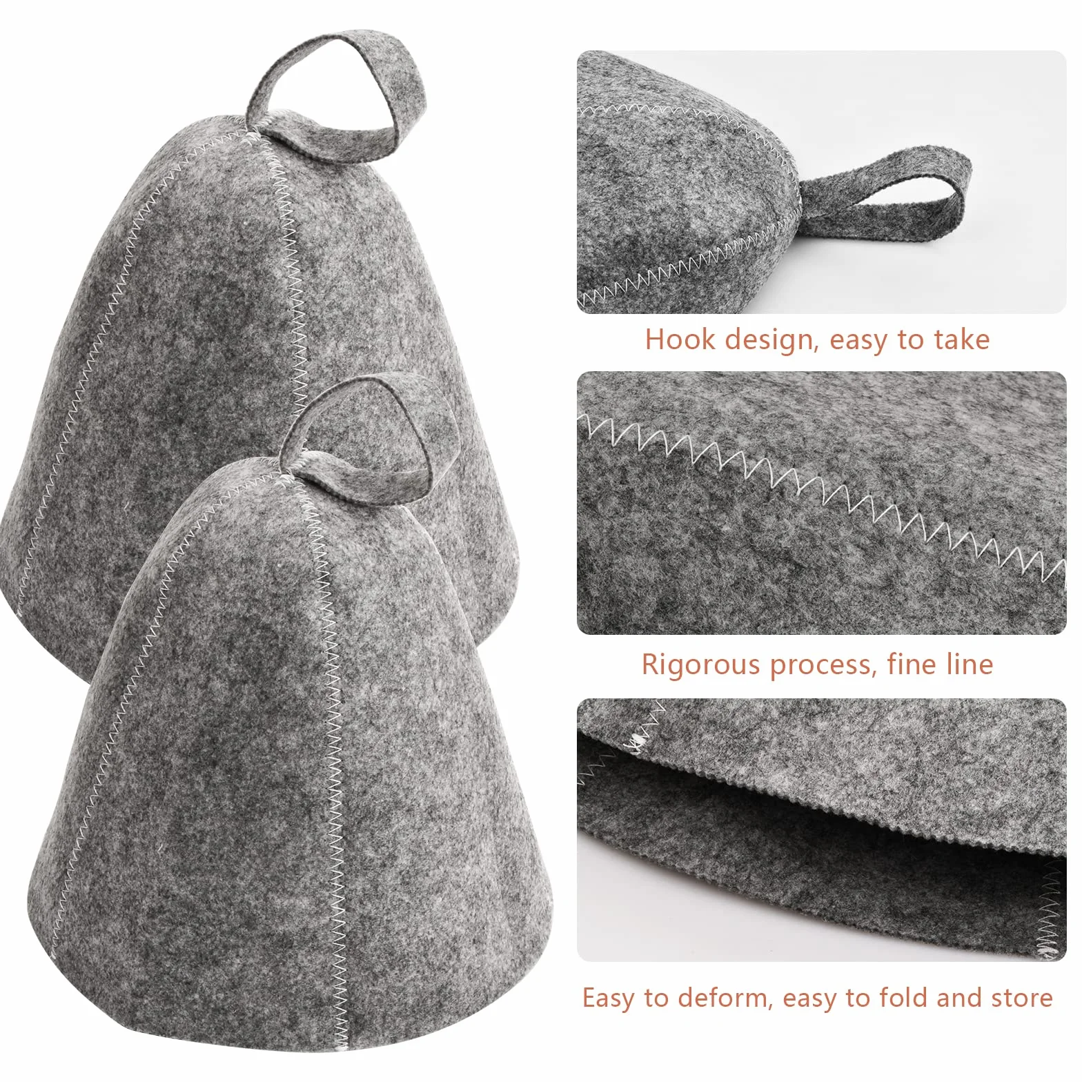 Cappello Sauna in Feltro 2 PCS Anti-Calore per Uomo e Donna Grigio