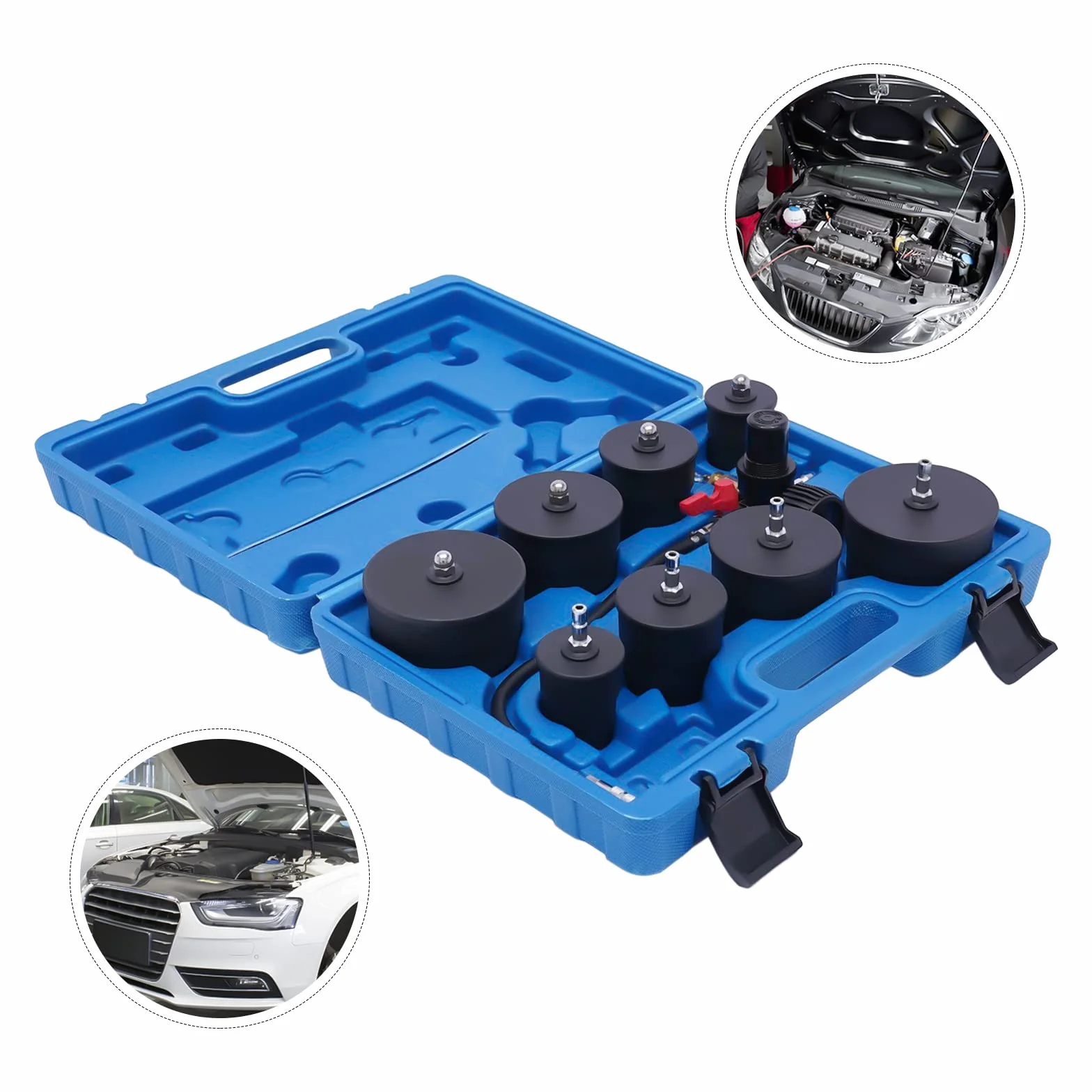 9 pezzi Turbo System Tester di perdite Turbo Boost Kit Tester di perdite, sistema turbocompressore, kit di prova di perdite con 4 paia di adattatori graduati da 1,38 ''-3,54 ''