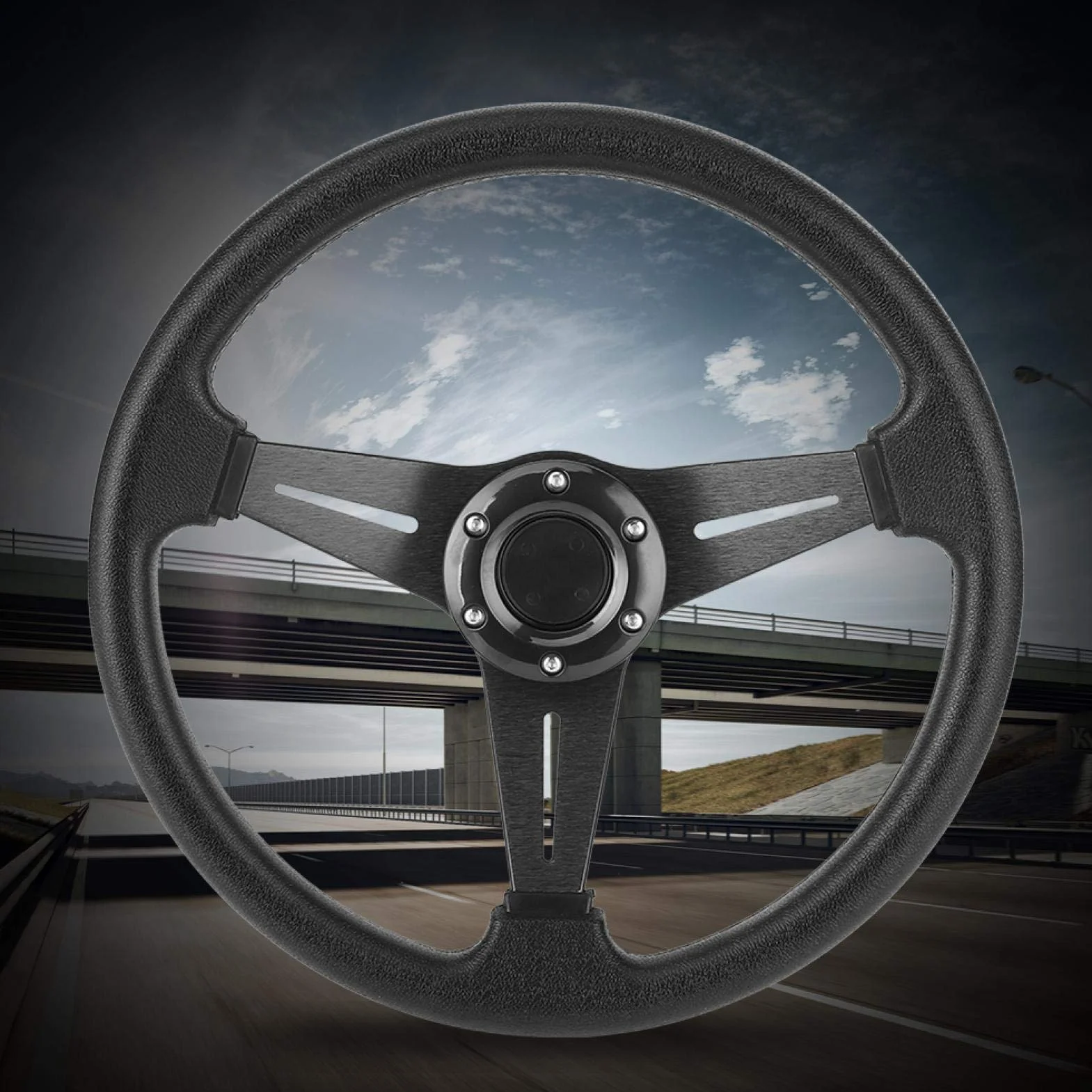 Volante sportivo per auto, volante sportivo, 14 pollici, volante sportivo, volante 350 mm/14 pollici, accessorio universale modificato (nero)