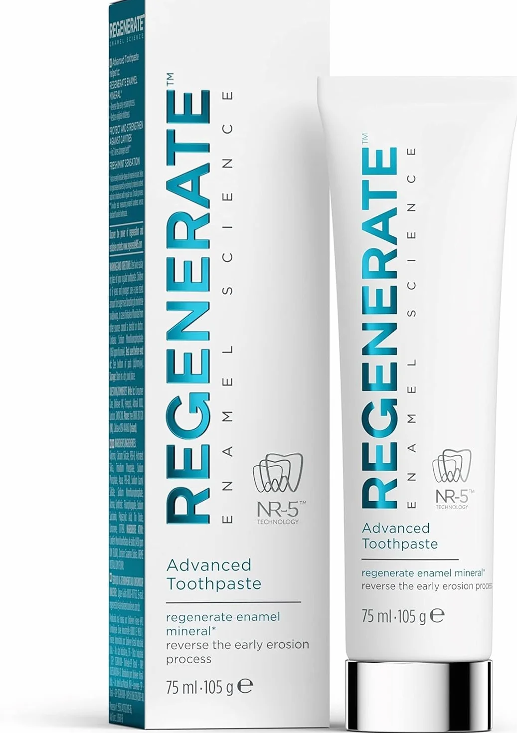 Regenerate Dentifricio Avanzato 75 ml, Rigenerazione Smalto Dentale, Antierosione, Protezione Denti, NR-5, Gusto Menta