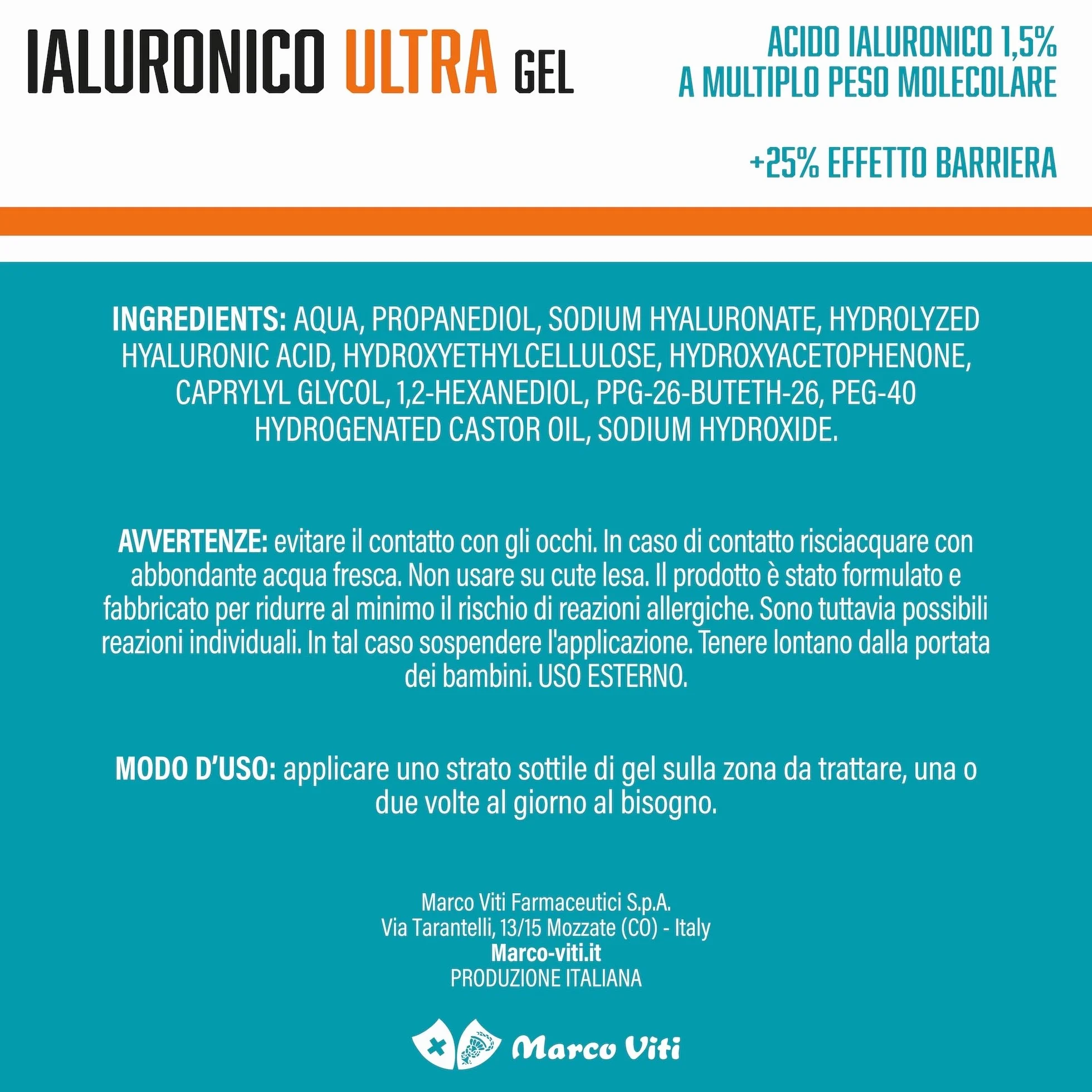 Marco Viti Ialuronico Ultra Gel 25 g Acido Ialuronico 1,5% Idratazione Profonda Protezione