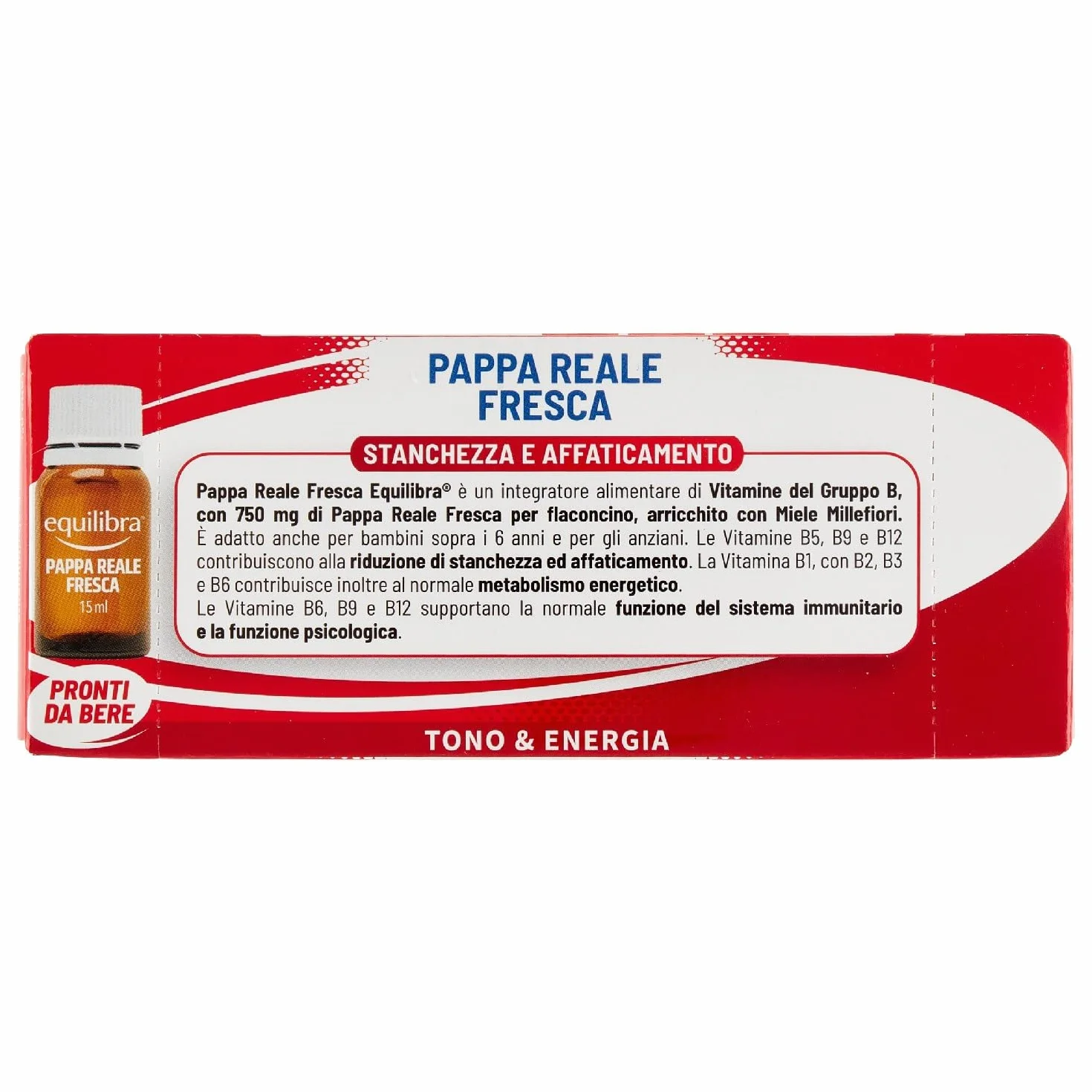 Equilibra Pappa Reale Fresca Integratore con Vitamine B e Miele Millefiori 10 Flaconcini