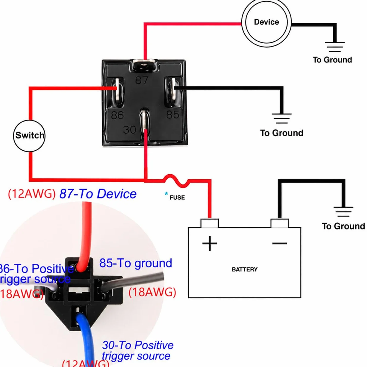 Gebildet 2 pezzi JD1912 Cablaggio Relè per Auto 12V 40A 4 Pin SPST 12AWG Prese per Cablaggio Con Diodo Integrato per Autocarri Furgoni Moto Barche