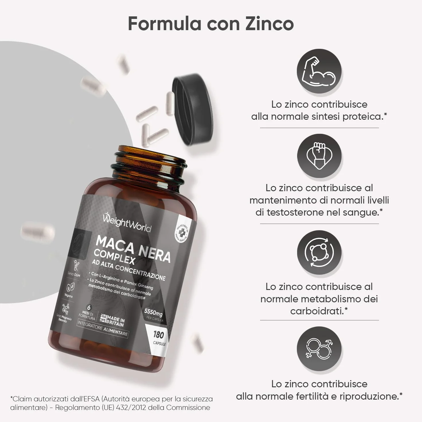 Maca Peruviana 180 Capsule Vegane Estratto 100:1 Maca Nera Complex L Arginina Zinco Citrato Panax Ginseng Pepe Nero