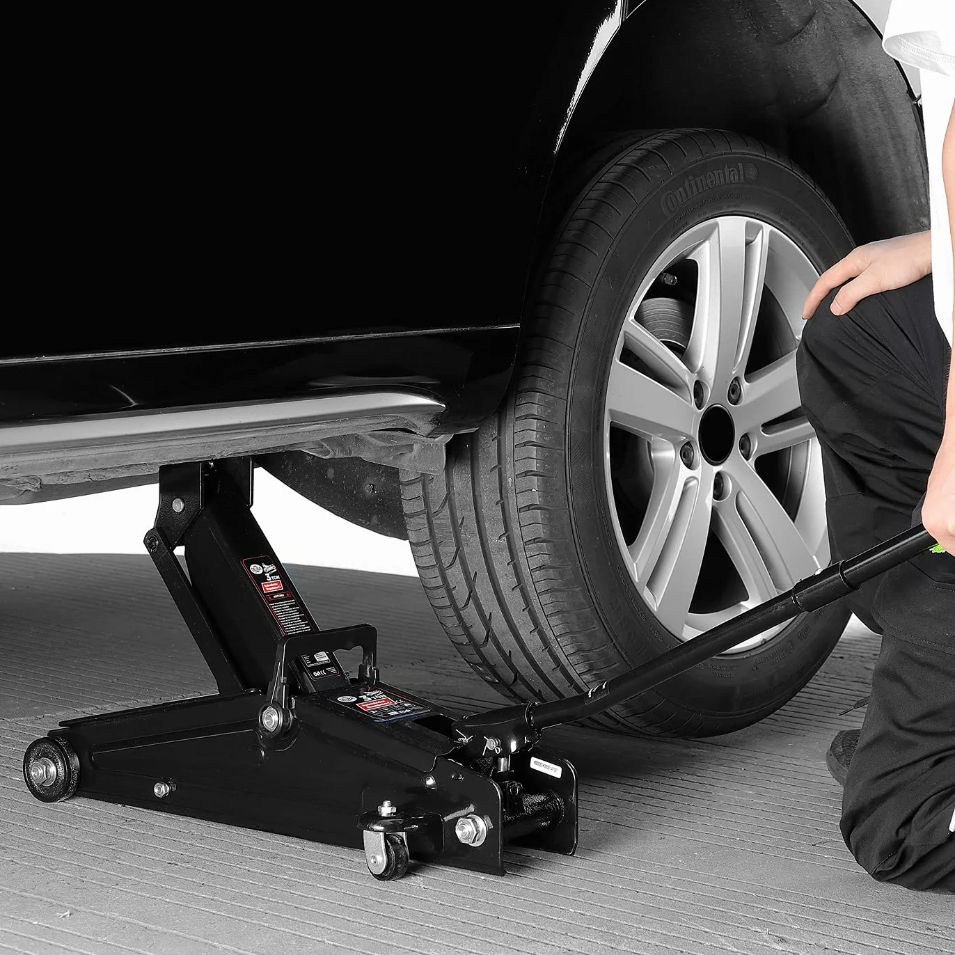 Cric idraulico auto 3 tonnellate Deuba maniglia rotelle manovrabile cuscinetto gomma martinetto sollevatore