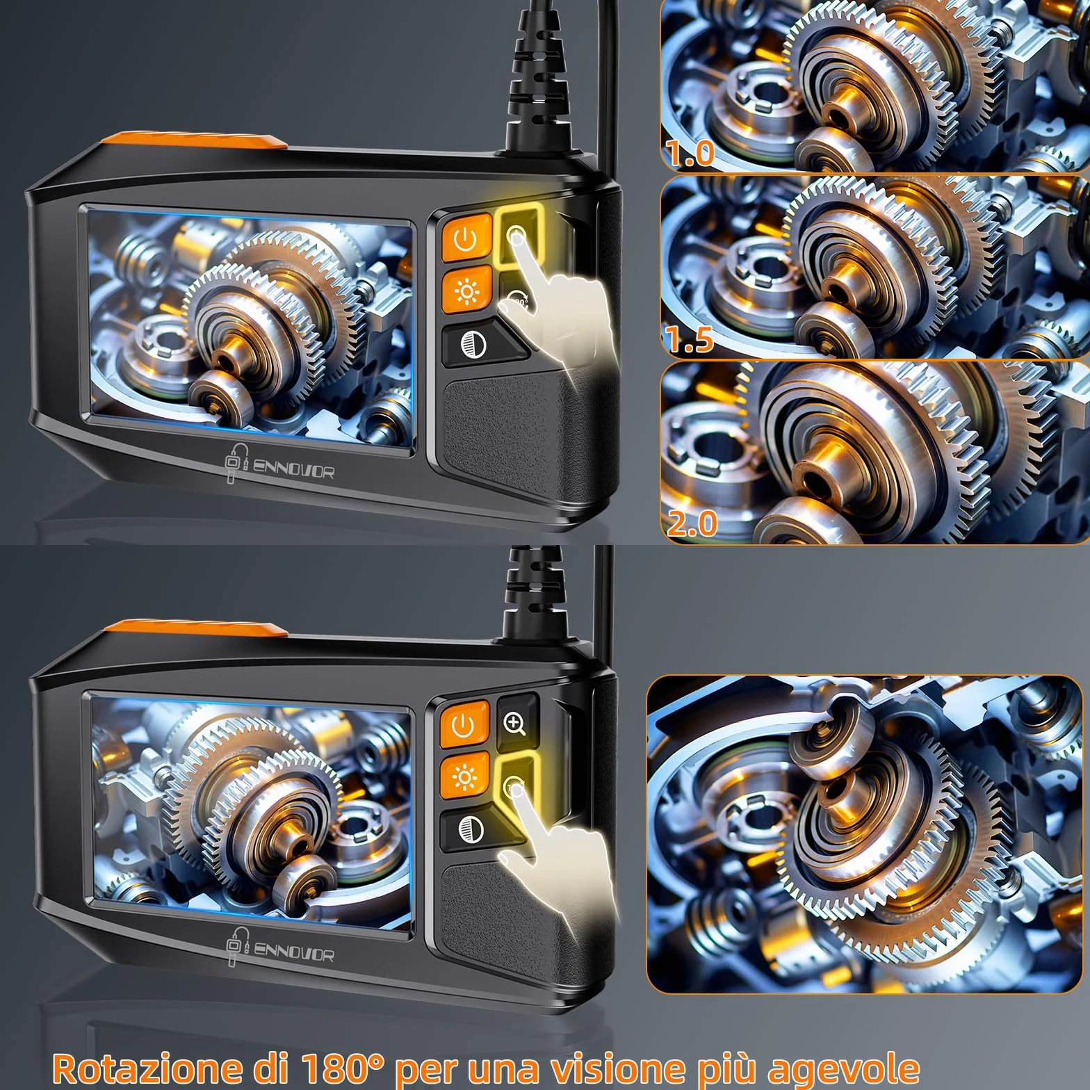 Endoscopio Industriale 1920P HD Telecamera Ispezione Tubi 4,3" Schermo IP67 Sonda 8 LED 5M