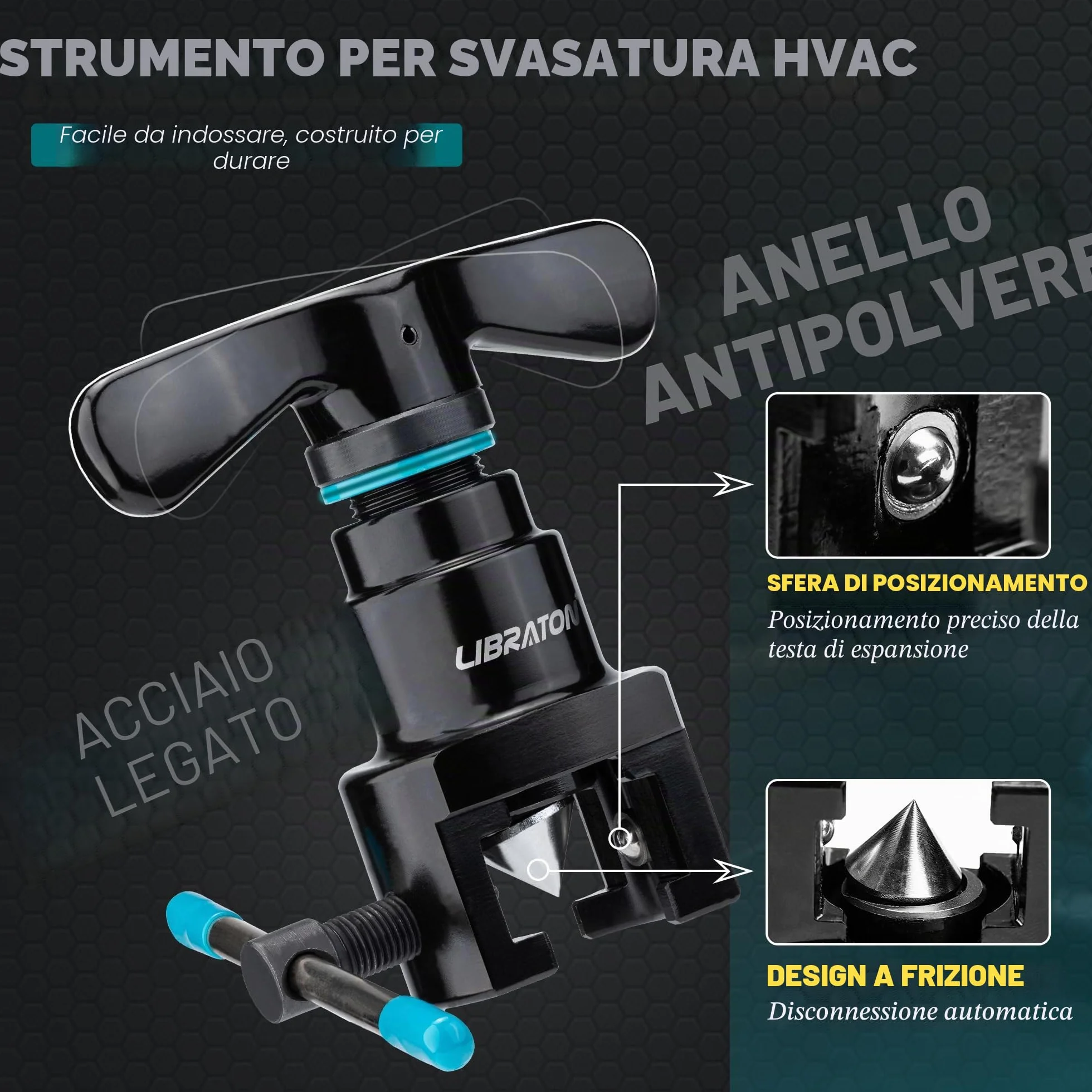 LIBRATON Cartellatrice per Condizionamento 1/4''-3/4'' 6-19mm HVAC Eccentrico 45° per Tubi Rame Alluminio Tagliatubi Sbavatura Kit