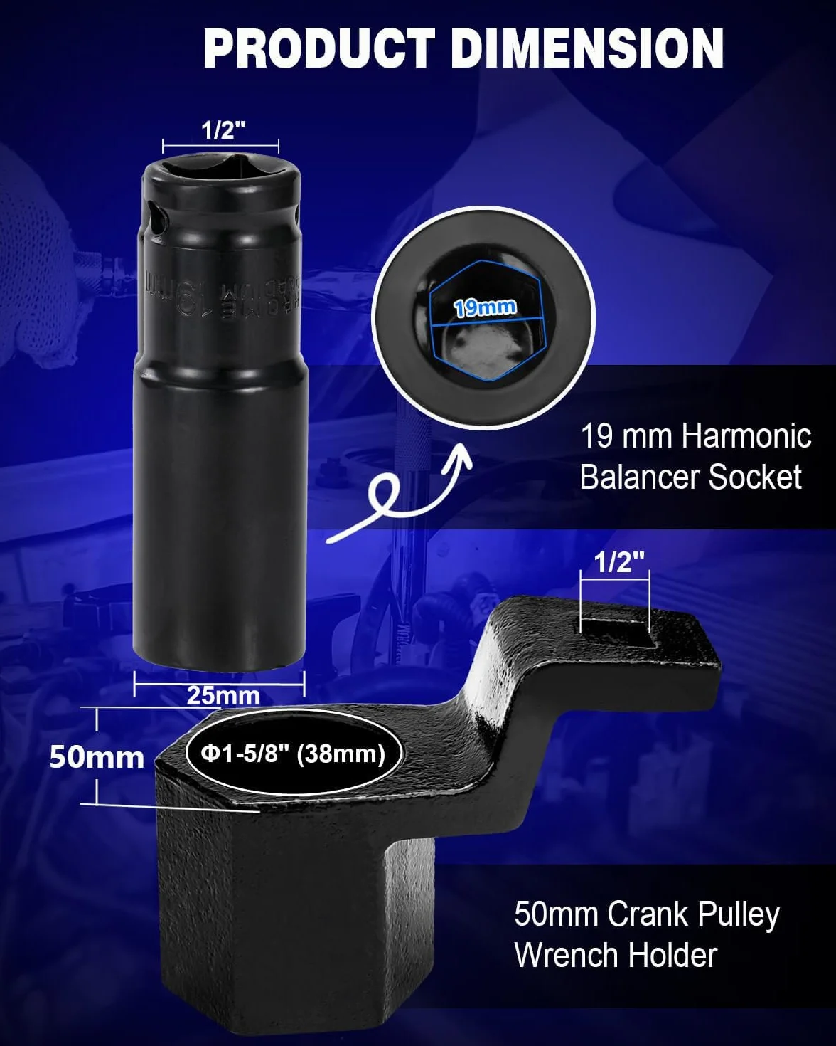 Greluma Kit di Chiavi di Supporto per puleggia dell'albero Motore da 50 mm e Chiave per la rimozione dell'utensile per l'equilibratura Armonica da 19 mm, Compatibile con Motori Honda e Acura.
