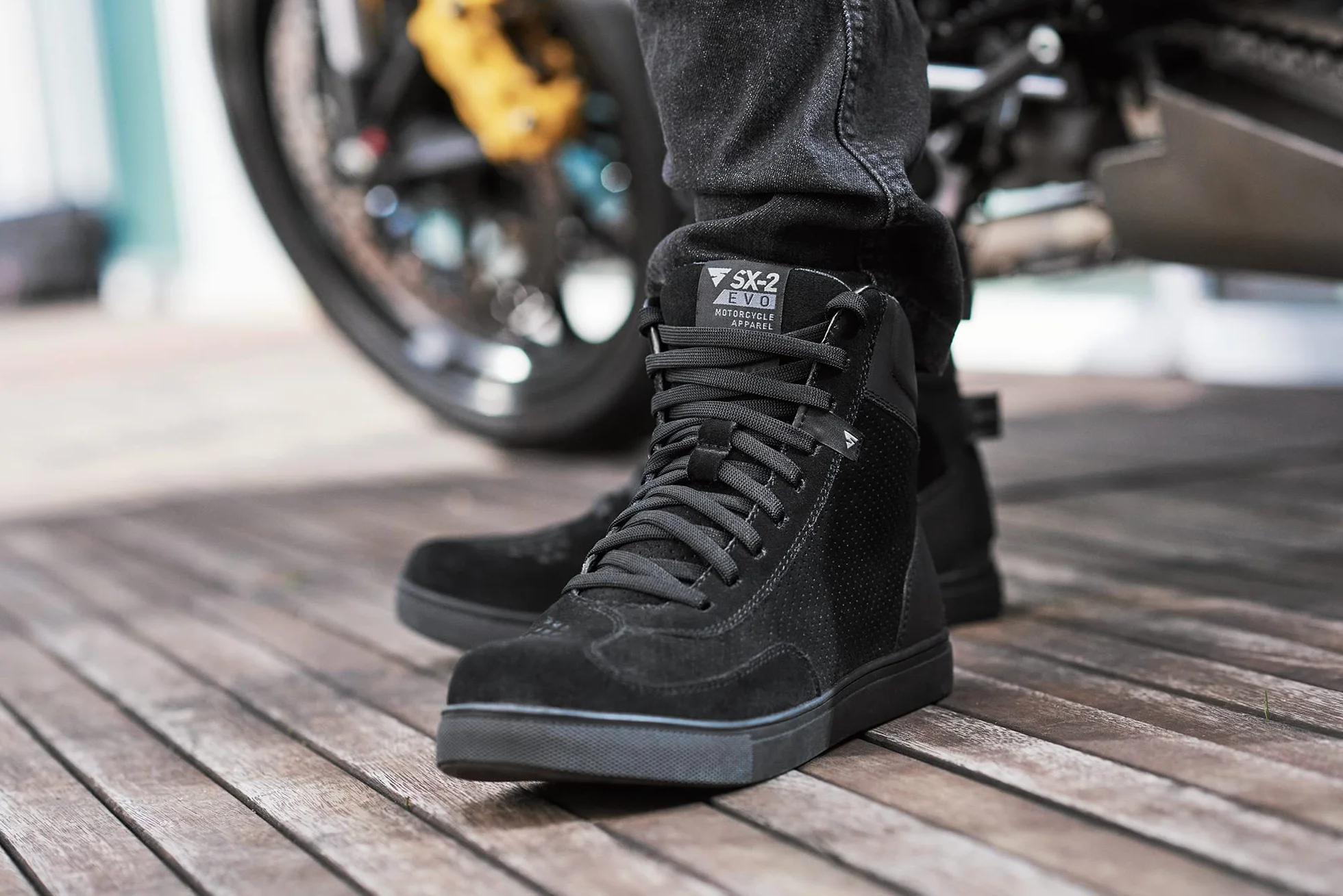 SHIMA SX-2 EVO Scarpe Moto Uomo - Stivali Moto in Pelle, Traspirante, Rinforzato con Supporto della Caviglia, Suola Antiscivolo, Impugnatura per il Cambio di Marcia (Nero, 47)