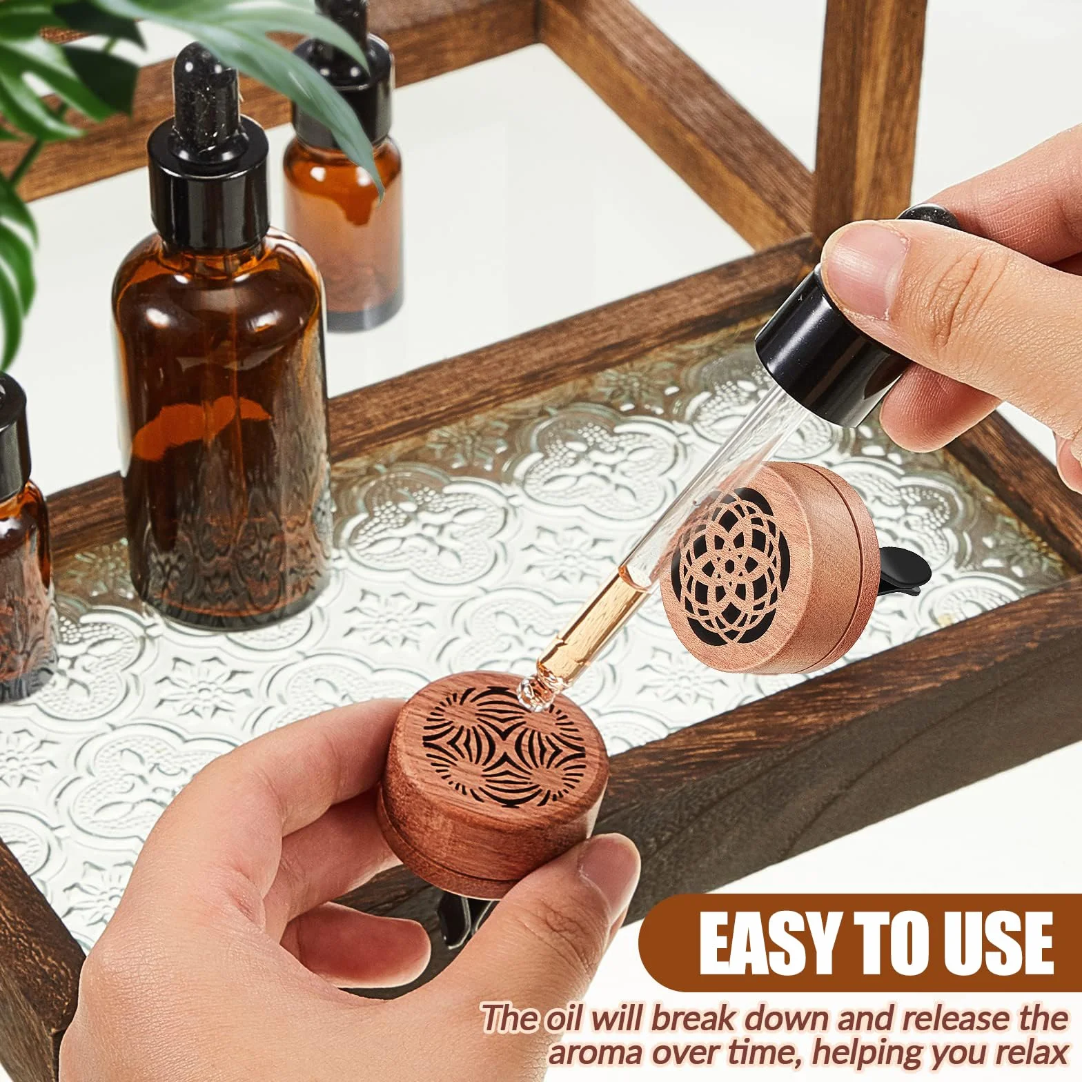 Diffusore di Oli Essenziali per Auto 2 Pezzi Diffusori Auto in Legno con Clip di Ventilazione