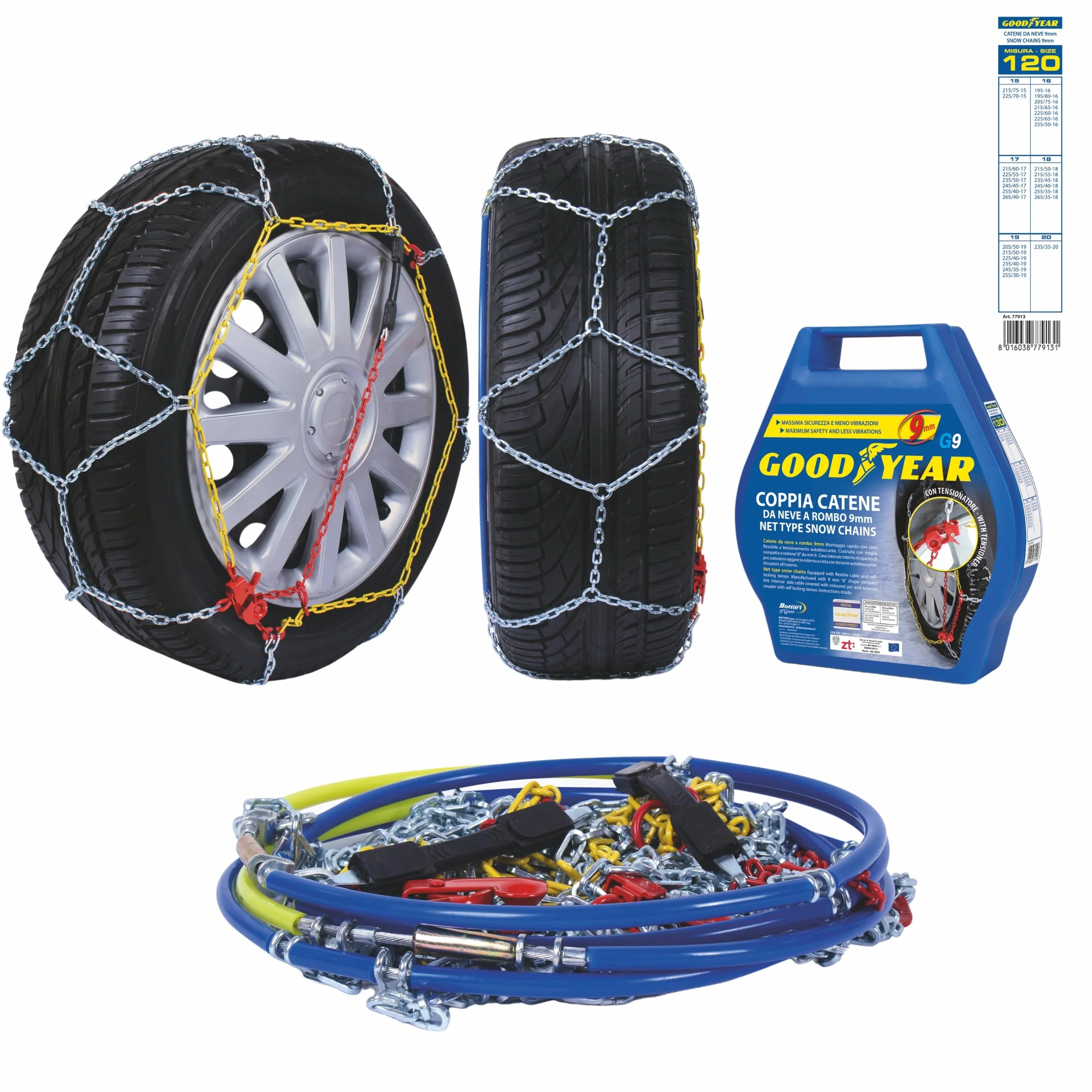Goodyear G9 Catene neve auto 9 mm a rombo Misura 120 Omologate TUV GS