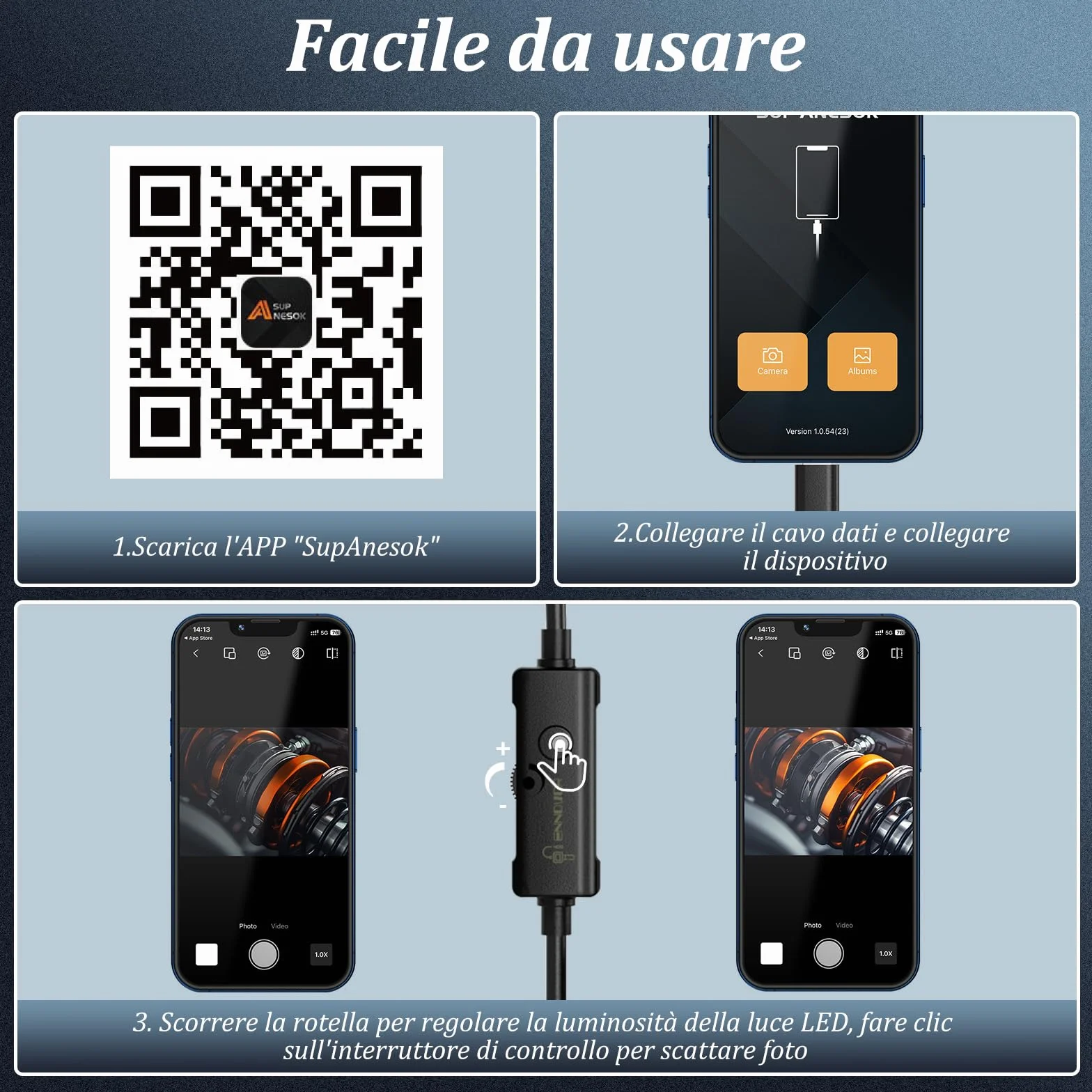 Endoscopio per Smartphone 1920P HD IP67 Sonda Impermeabile 8 LED Cavo Semirigido 10 m Android iOS