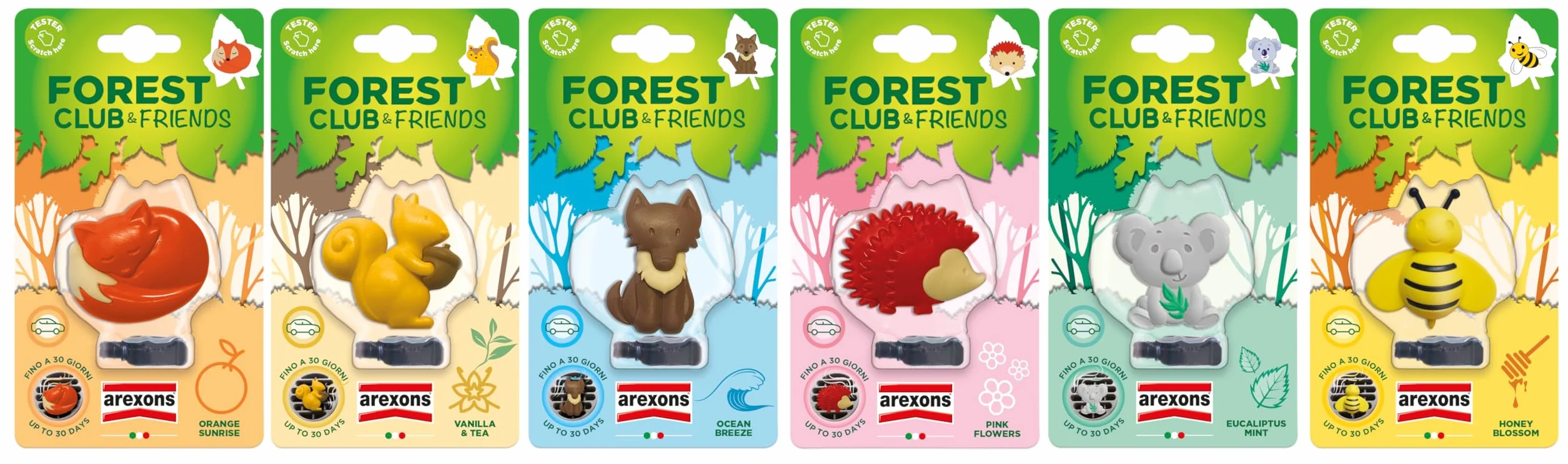 Arexons Forest Club Friends Ape Profumatore Auto Bocchetta Fragranza Miele Vaniglia Made in Italy
