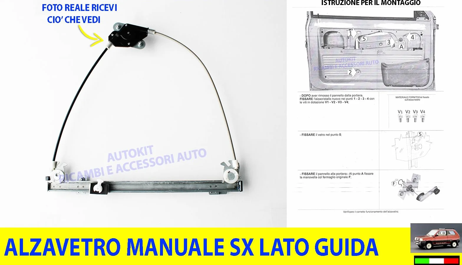 Alzavetro Manuale Anteriore Sinistro per Panda 141-141A 1980-2003 WFT168-L