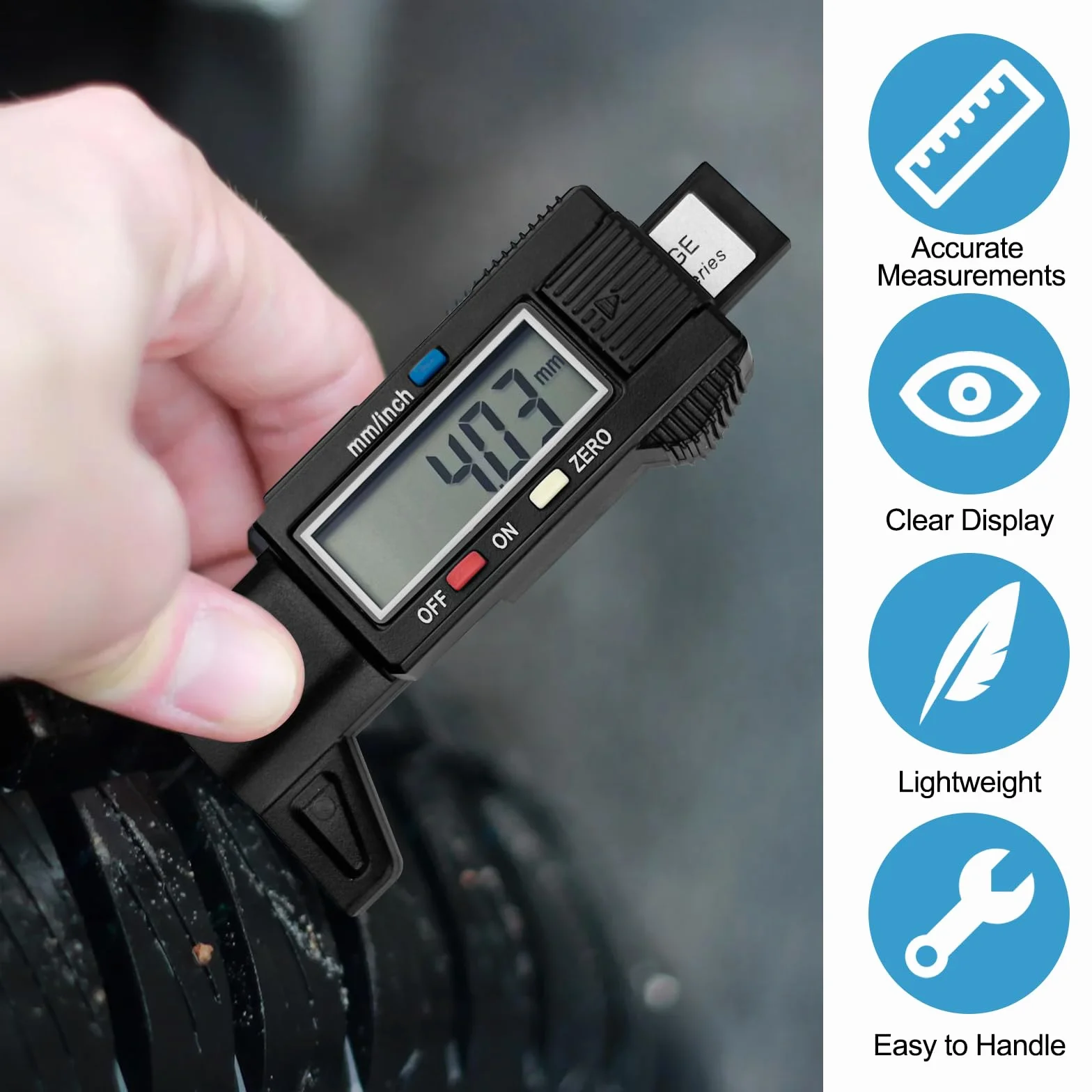 Gvolatee Misuratore Battistrada Pneumatici Digitale con LCD Display, Profondimetro per Auto Furgoni Camion Moto