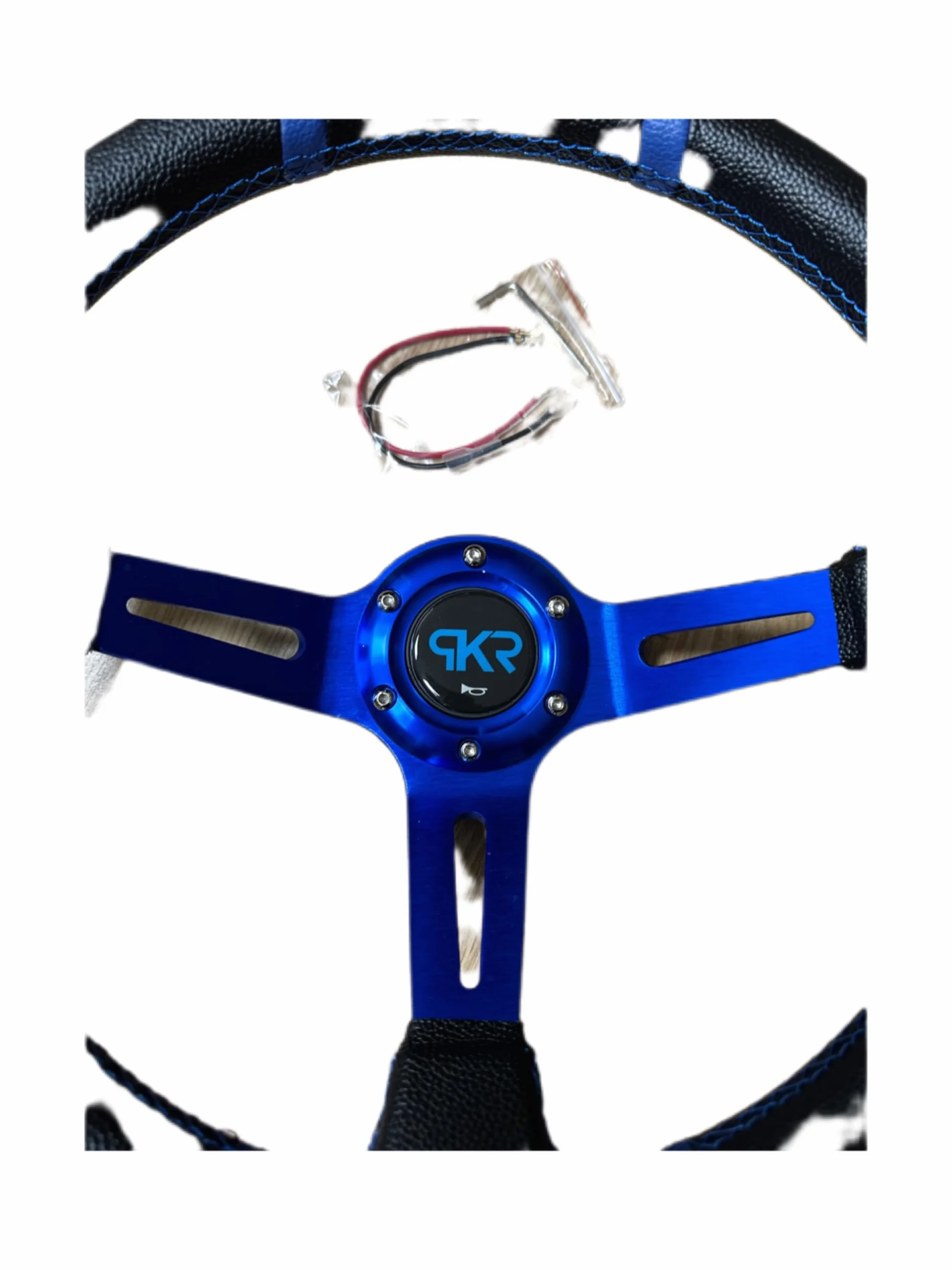 PKR VOLANTE SPORTIVO A CALICE NERO CON STRISCE BLU SPORTIVO UNIVERSALE AUTO RALLY SPORT GARE RADUNI TUNING