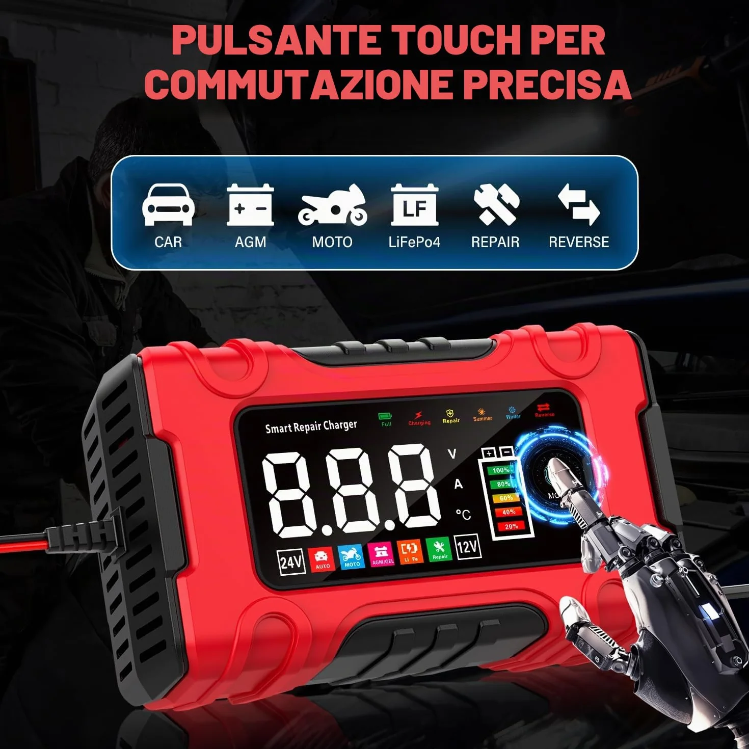Carica Batteria per Auto 10A 12V/24V Caricabatterie Mantenitore con Riparazione per AGM GEL Wet SLA LiFePO4