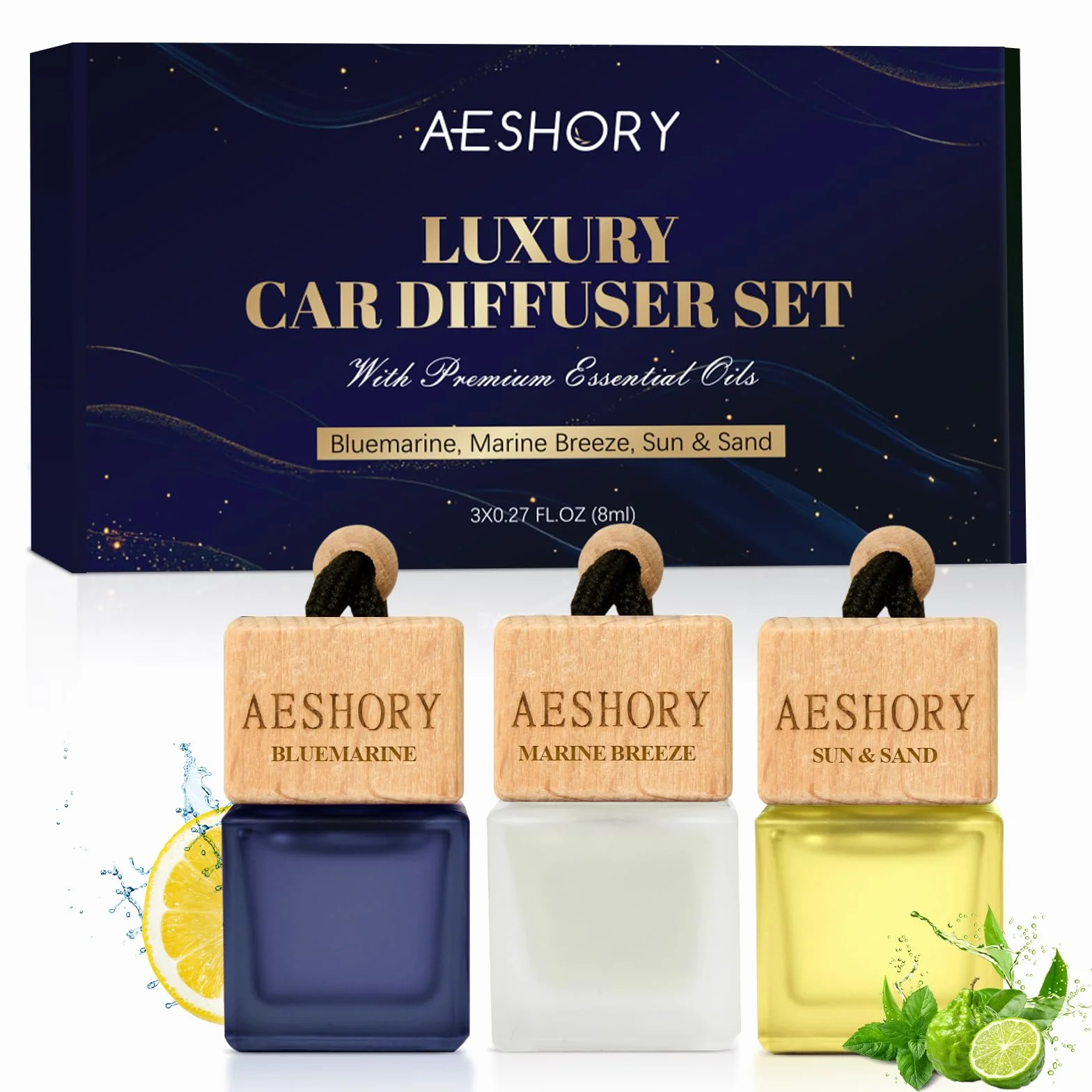 AESHORY Profumatore Auto da Spiaggia 3 x 8ML, Profumo Deodorante Auto, Oli Essenziali Estate, Accessori Auto Interno Aromaterapico