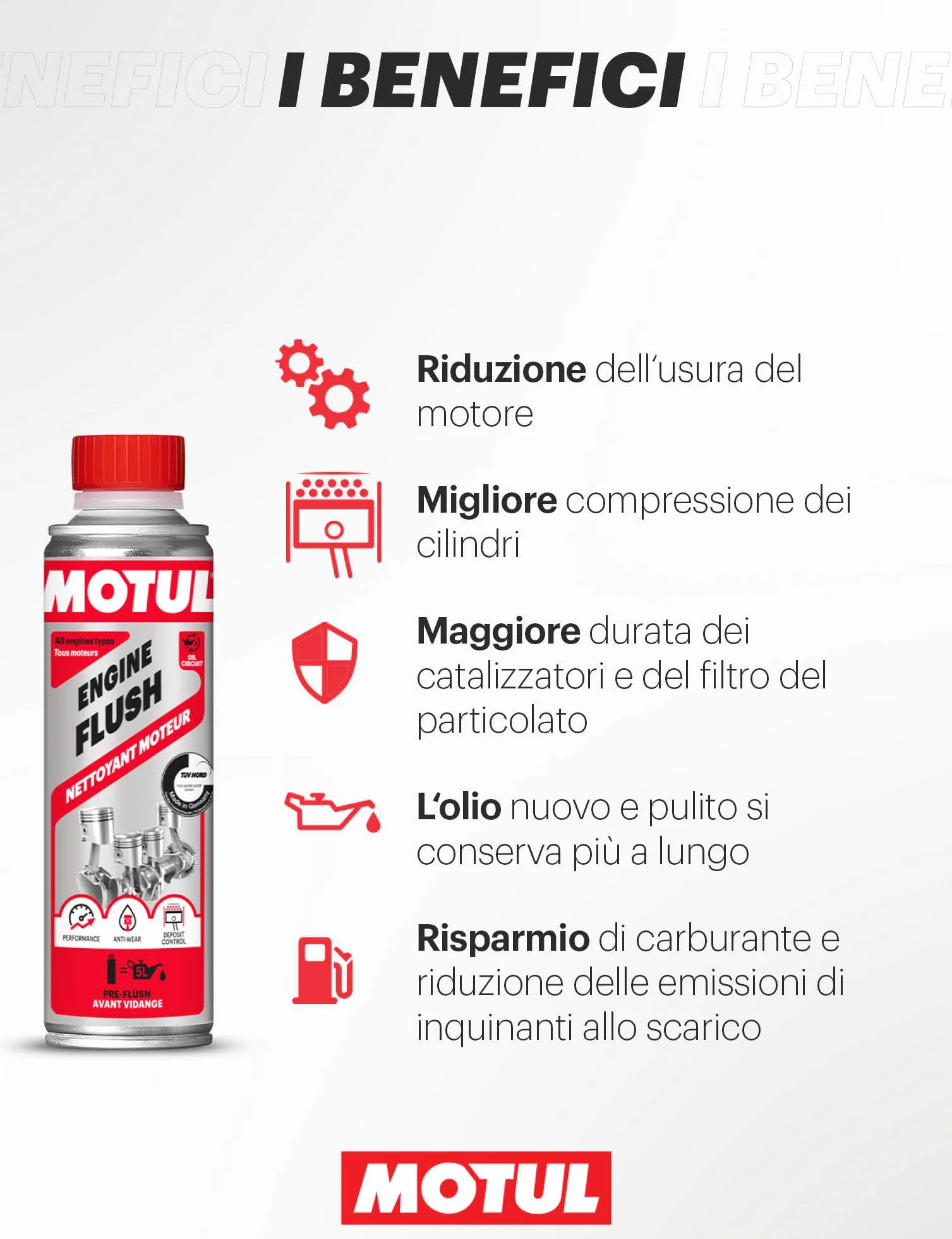 Motul - Detergente per Motori - Additivo per Motori a Benzina e Diesel - Antiusura, Prestazioni - Riduzione dei Consumi e delle Emissioni - Ideale Prima della Revisione - Engine Flush - 300 ml