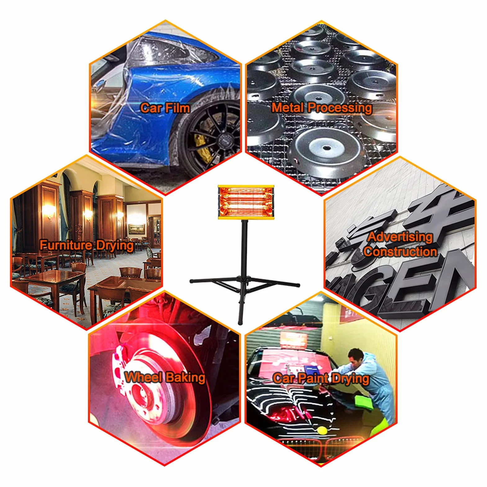 DATOUBOSS Lampada Infrarossi Carrozzeria 2000W Lampada per Asciugatura Vernice Lampada di Polimerizzazione Vernici per Asciugatura Vernice Luci per la Riparazione della Carrozzeria Strumenti