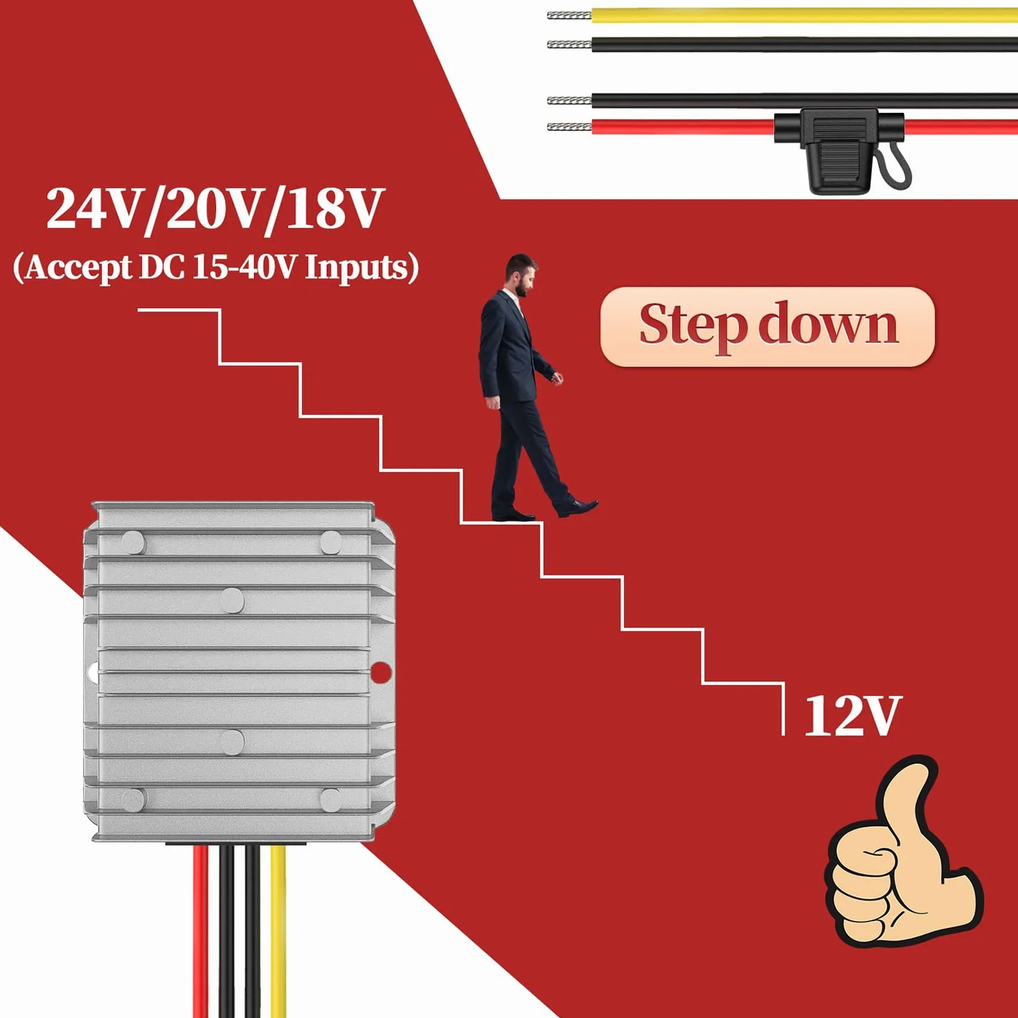 Przetwornica 24V na 12V 30A 360W IP67 Impermeabile Step Down