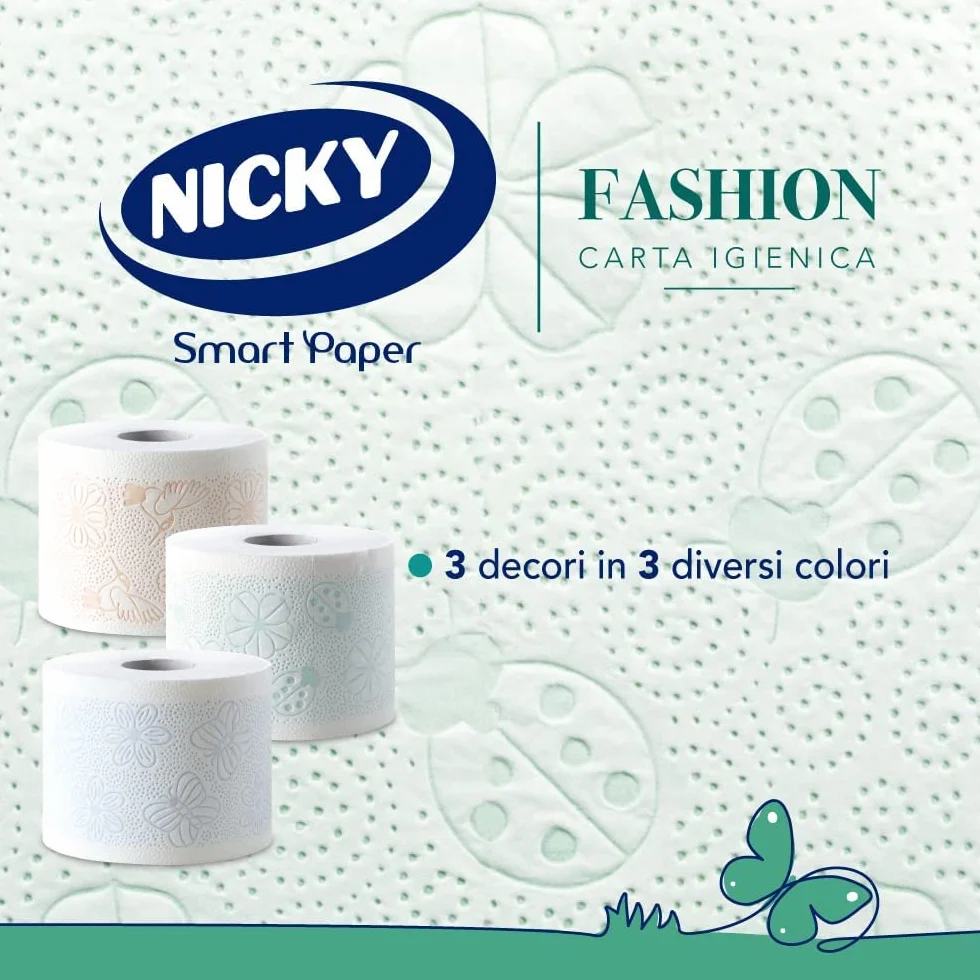 Nicky Fashion Carta Igienica 4 Rotoli 165 Fogli 4 Veli 3 Texture Colori Profumo Talco FSC
